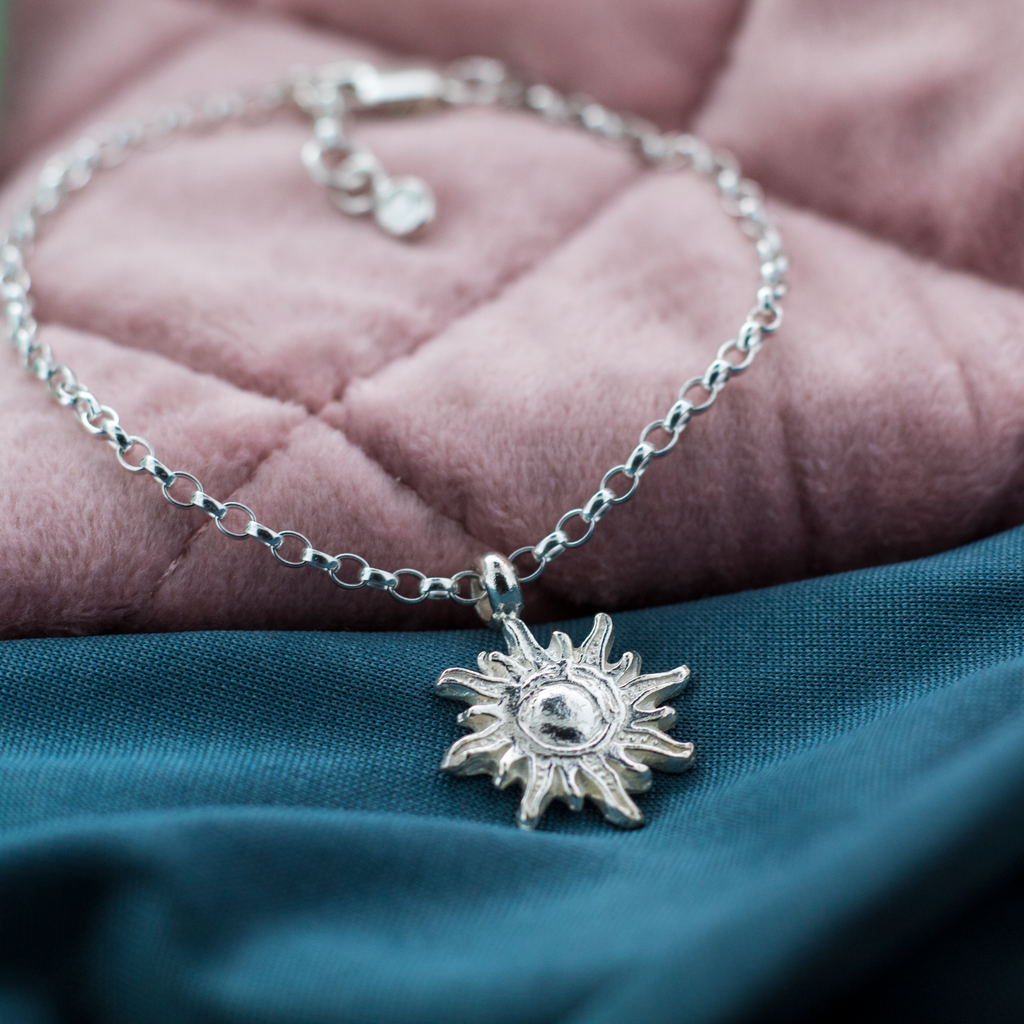Sun of Hope Sterling Silver Charm Anklet