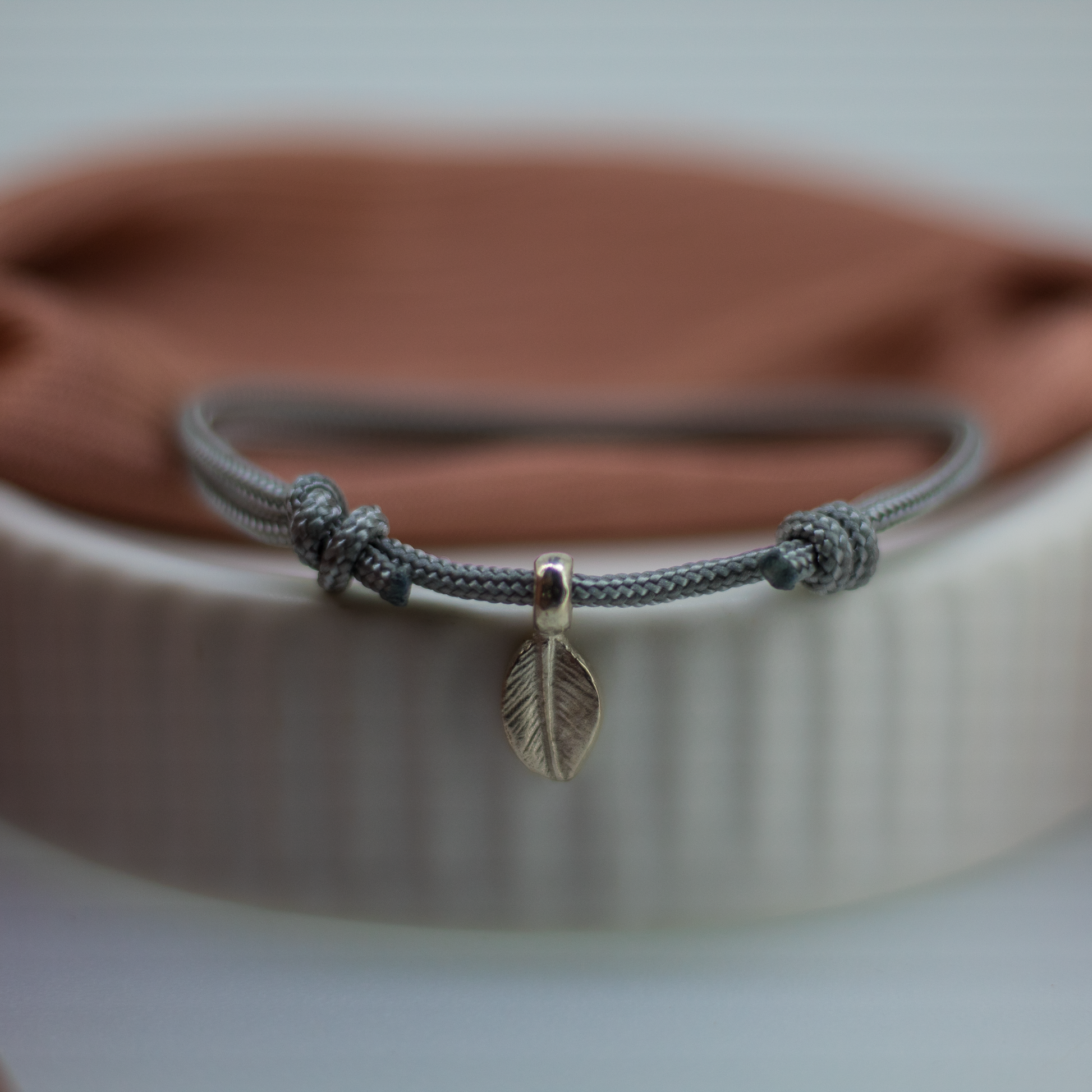 Leaf Charm Rope Bracelet in Sterling Silver