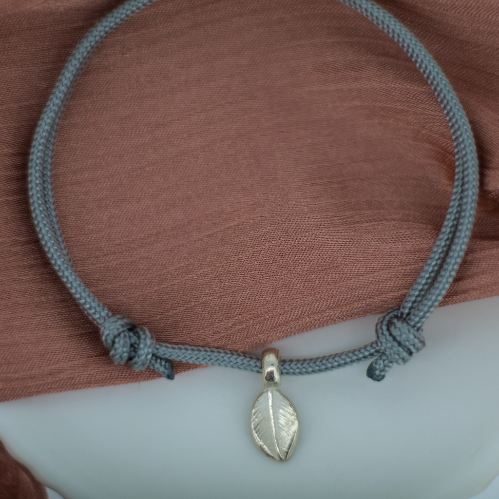 Leaf Charm Rope Bracelet in Sterling Silver