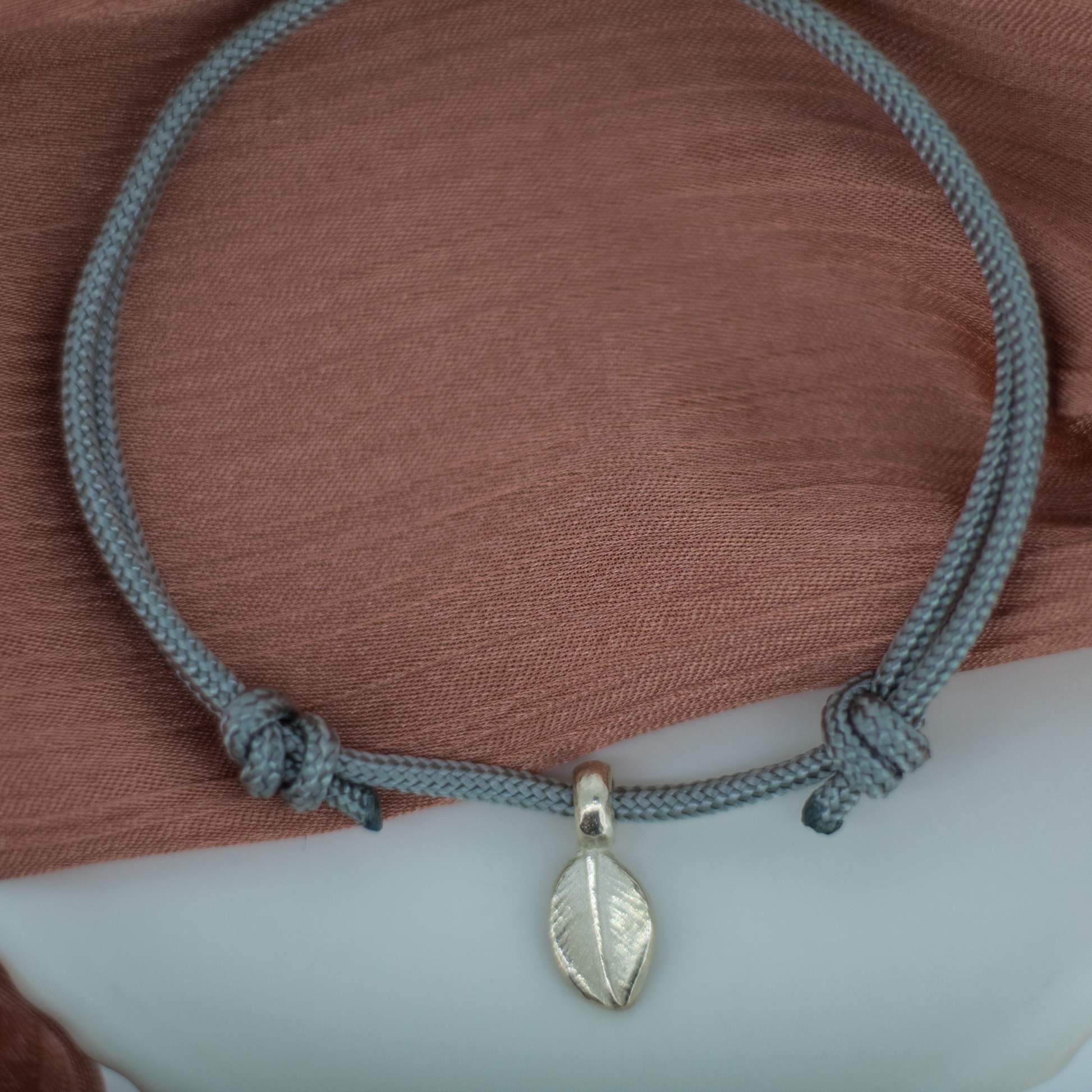 Leaf Charm Rope Bracelet in Sterling Silver