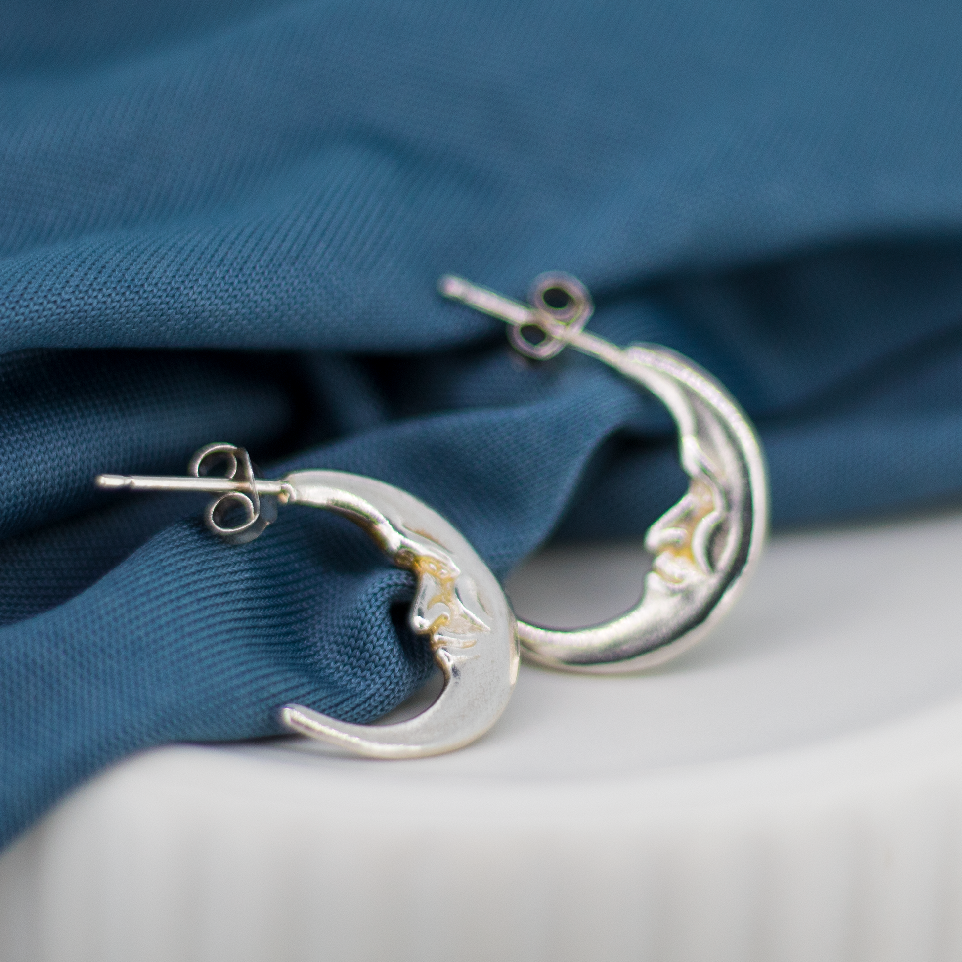 Sterling Silver Moon Sleeper Hoops