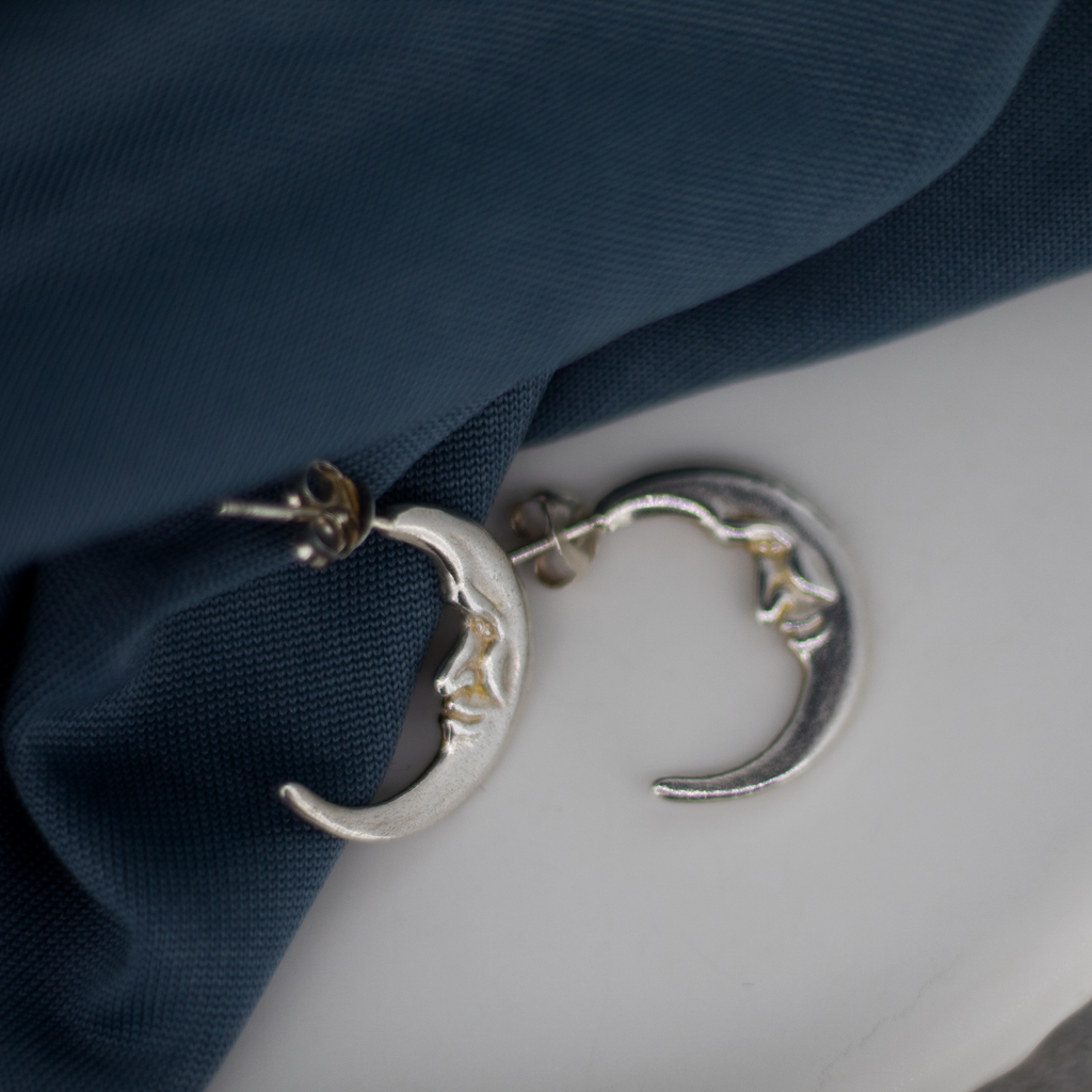 Sterling Silver Moon Sleeper Hoops