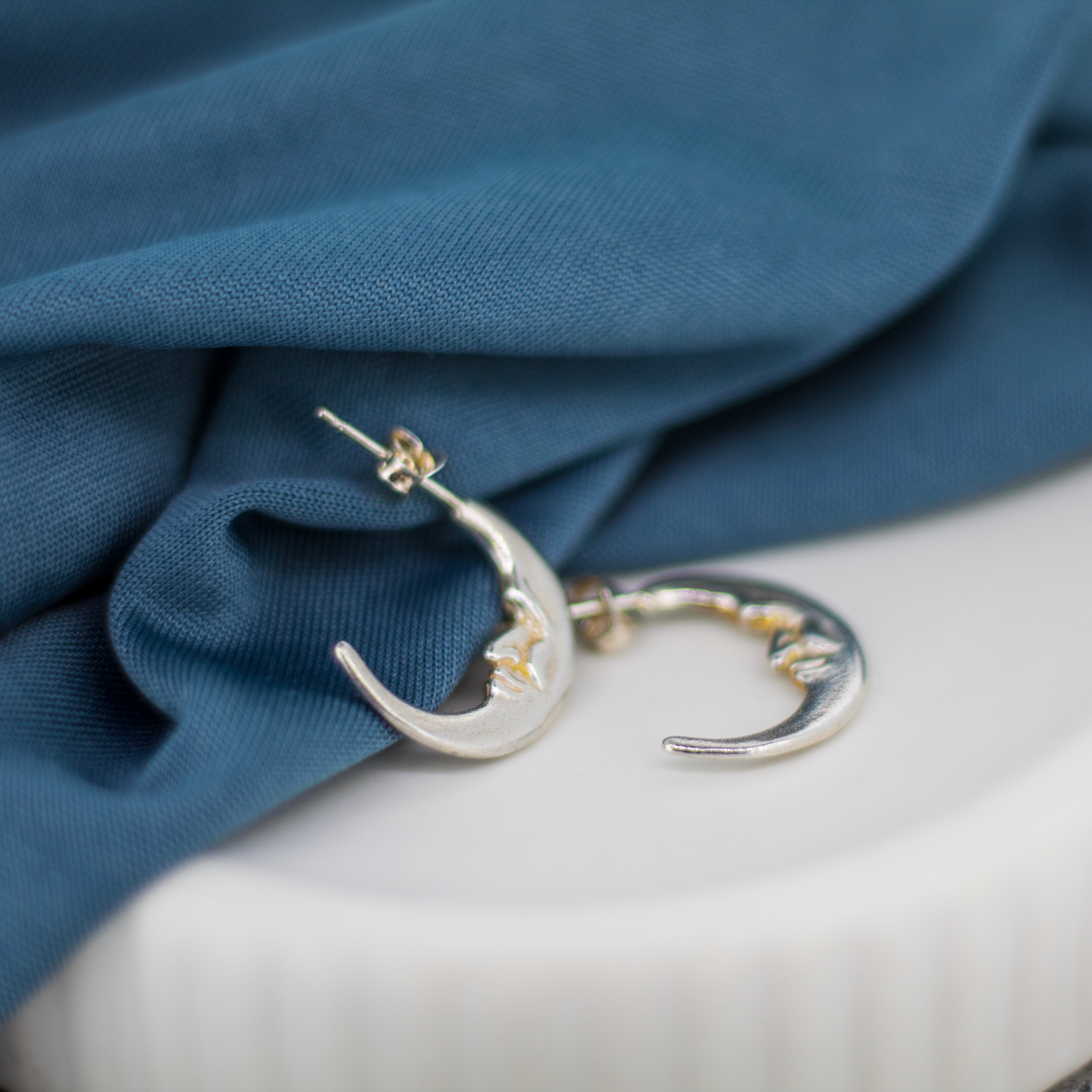 Sterling Silver Moon Sleeper Hoops