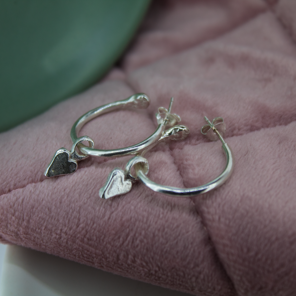 Baby Heart Hoops in Sterling Silver