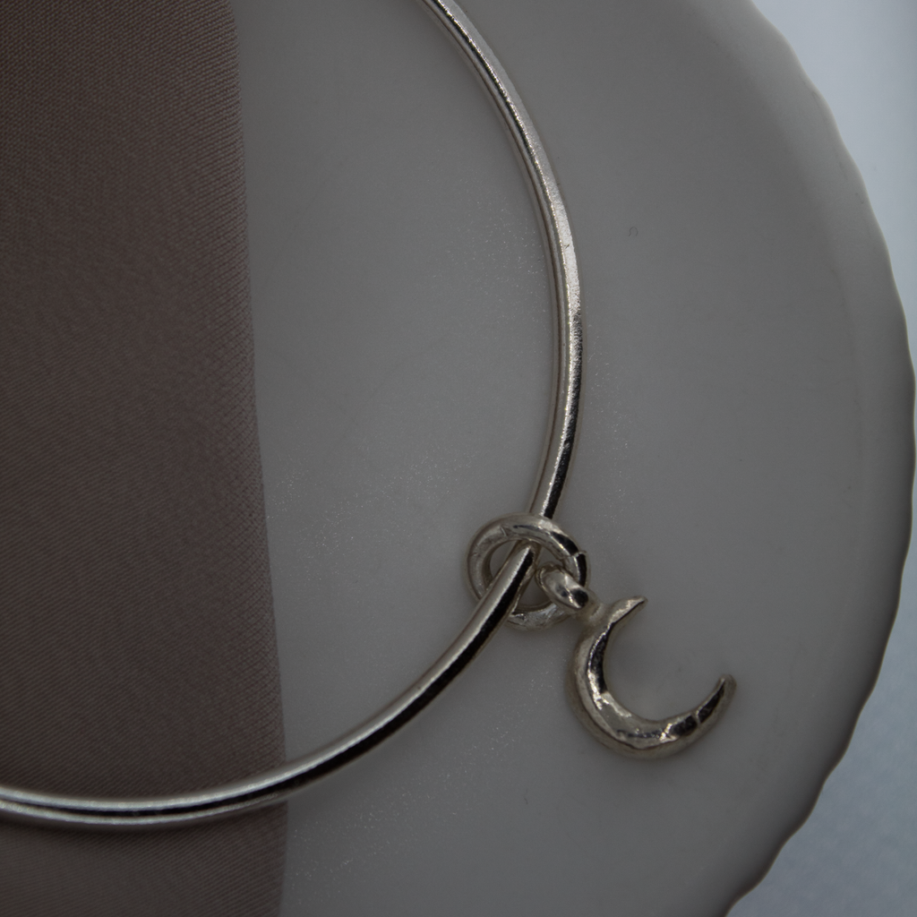Crescent Moon Charm Bangle in Recycled Sterling Silver
