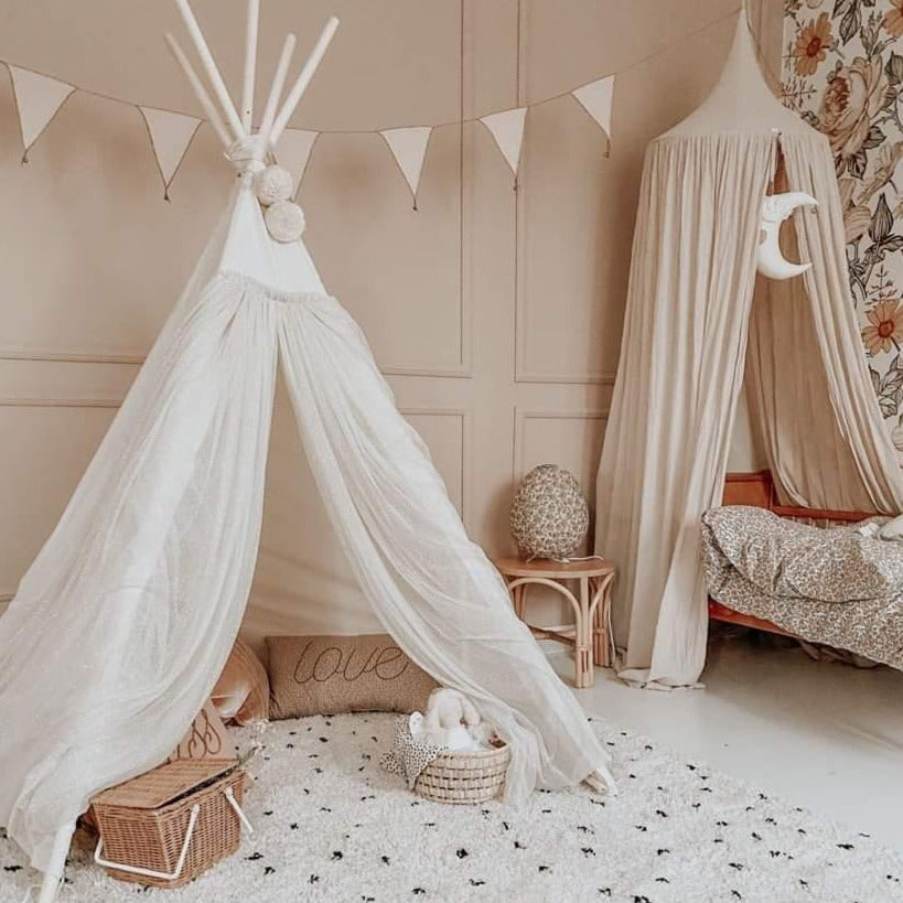 Fairy Kids Play Tent with Tulle in Ecru