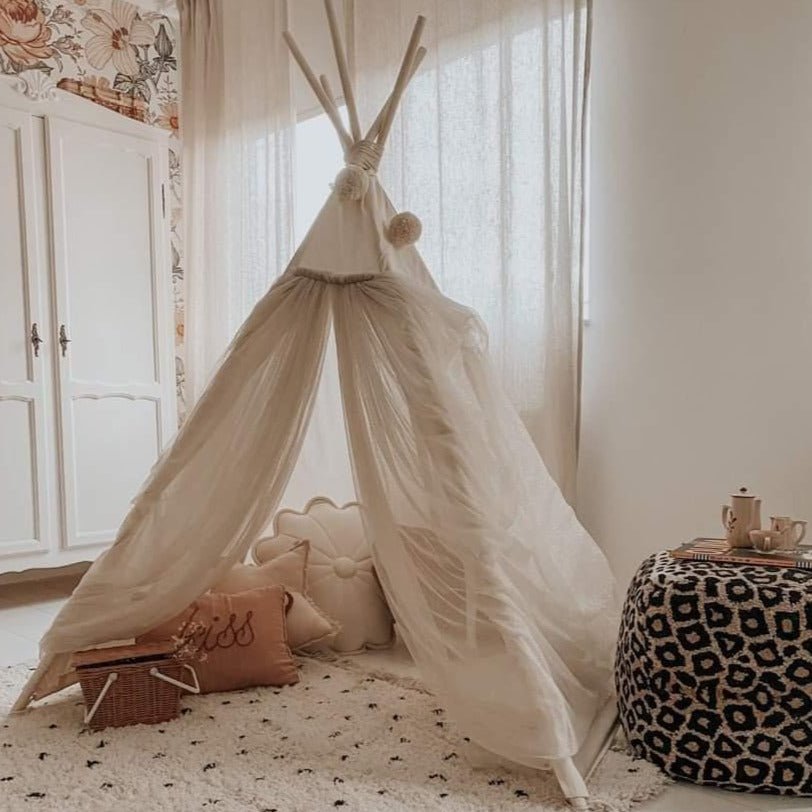 Fairy Kids Play Tent with Tulle in Ecru