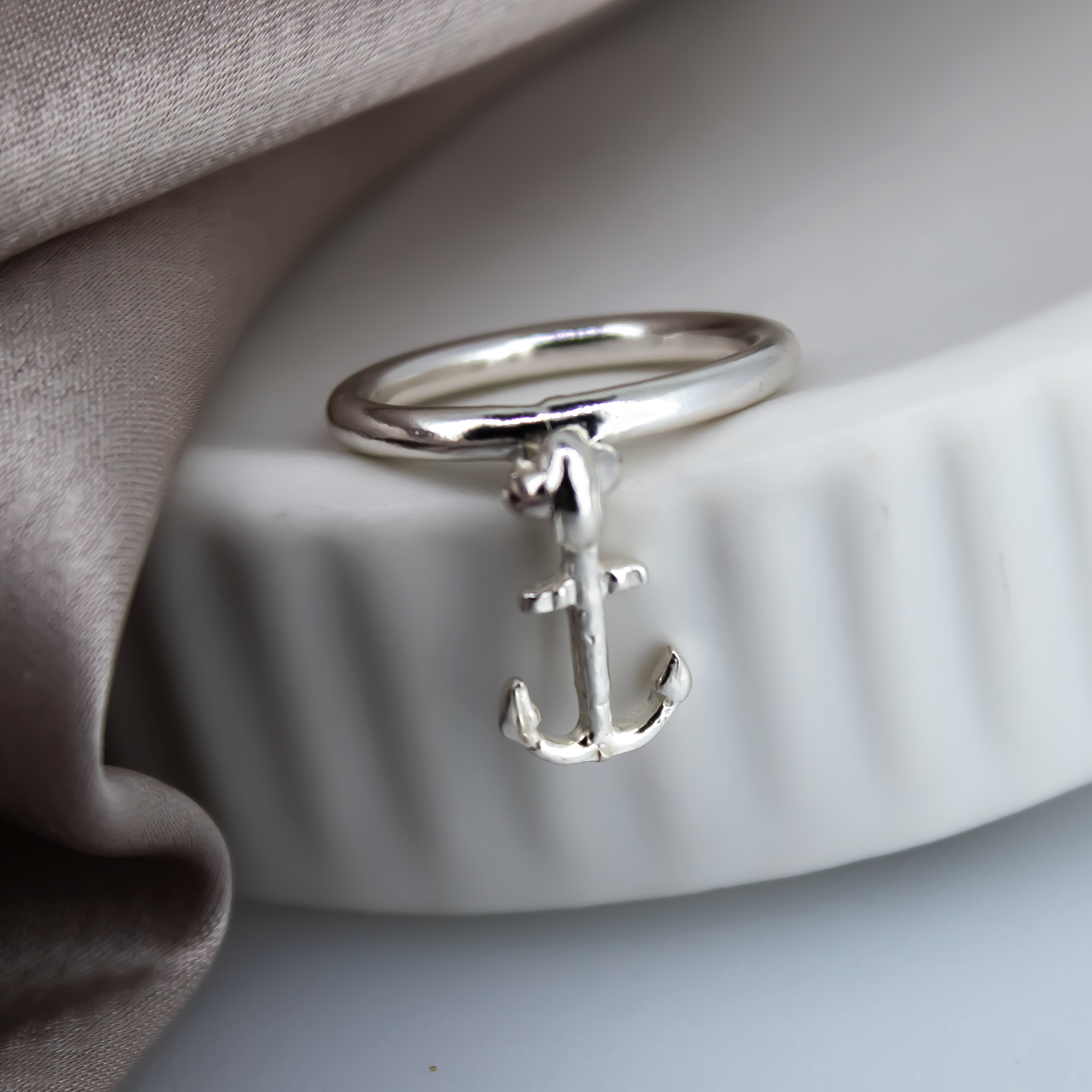 Sterling Silver Anchor Dangle Ring