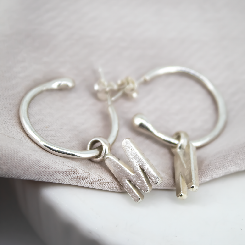 Personalised Initial Silver Hoop Earrings