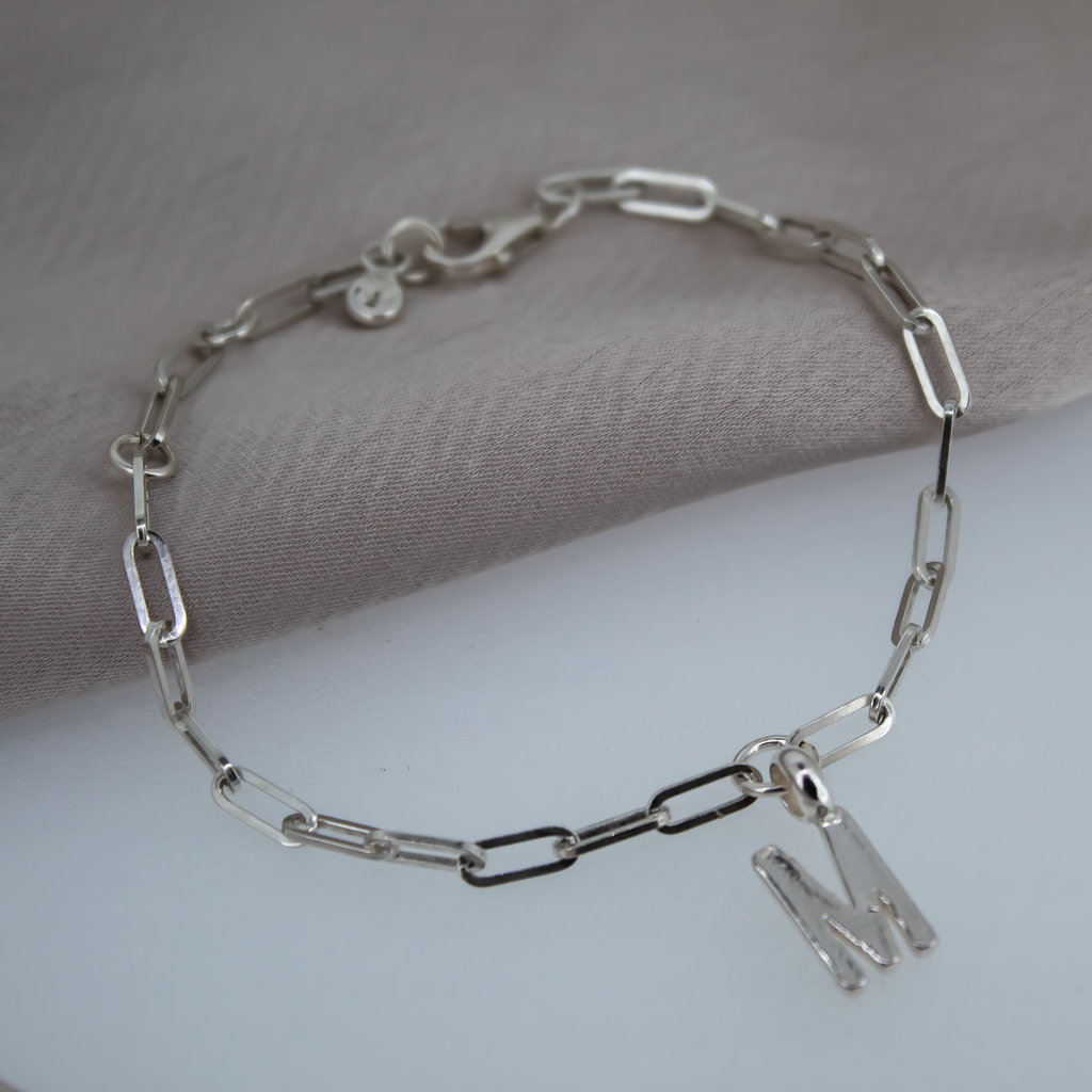 Alphabet Initial Trace Chain Bracelet in Sterling Silver