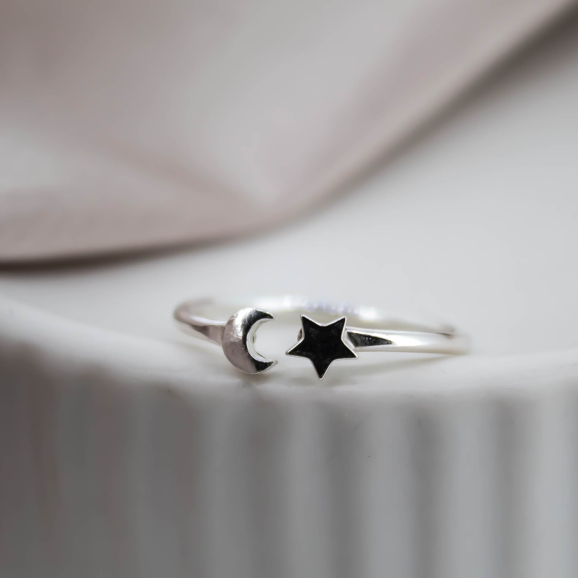 Moon and Star Ring in Recycled Silver