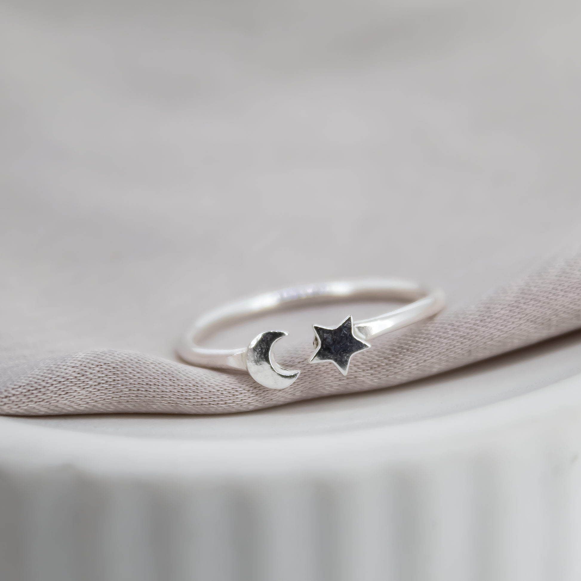 Moon and Star Ring in Recycled Silver