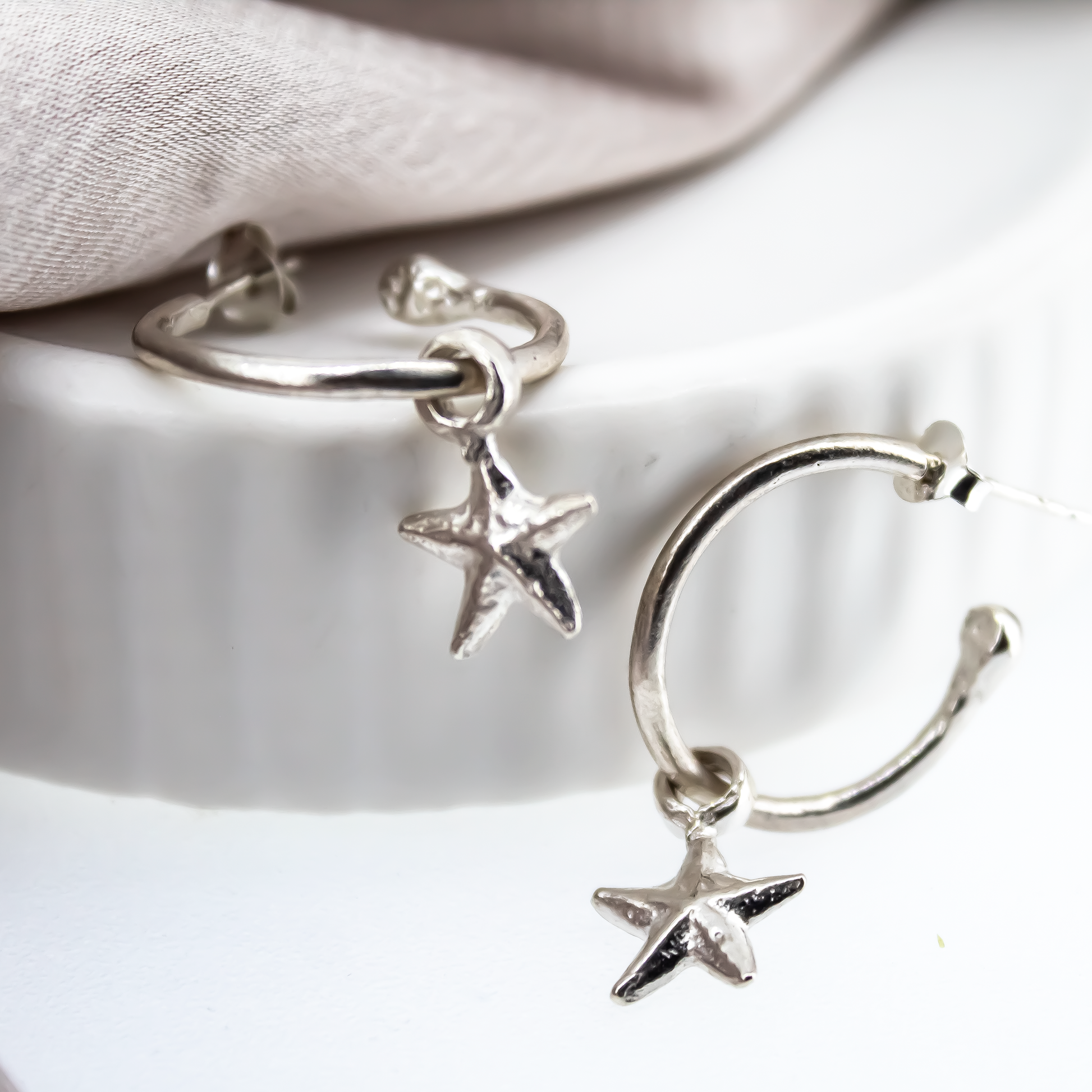 Starfish Silver Hoops