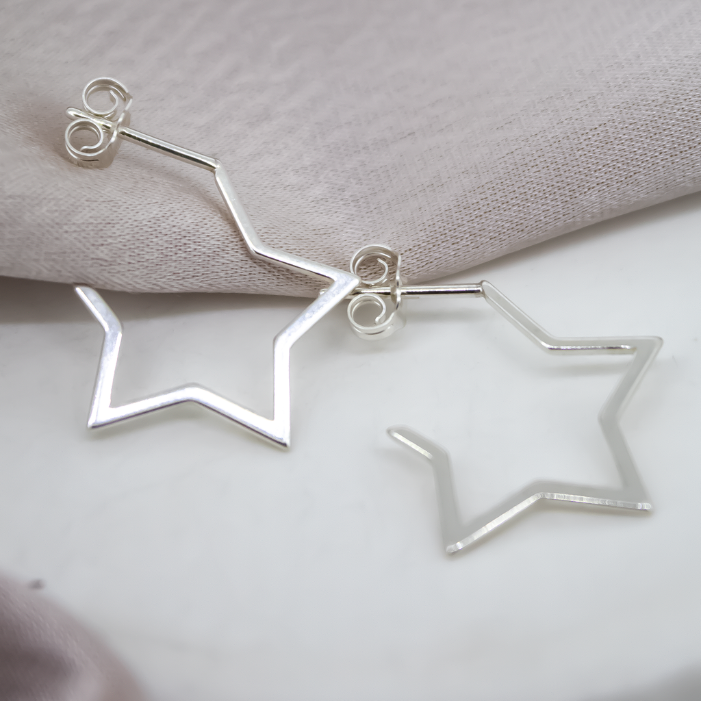 Sterling Silver Open Star Hoops