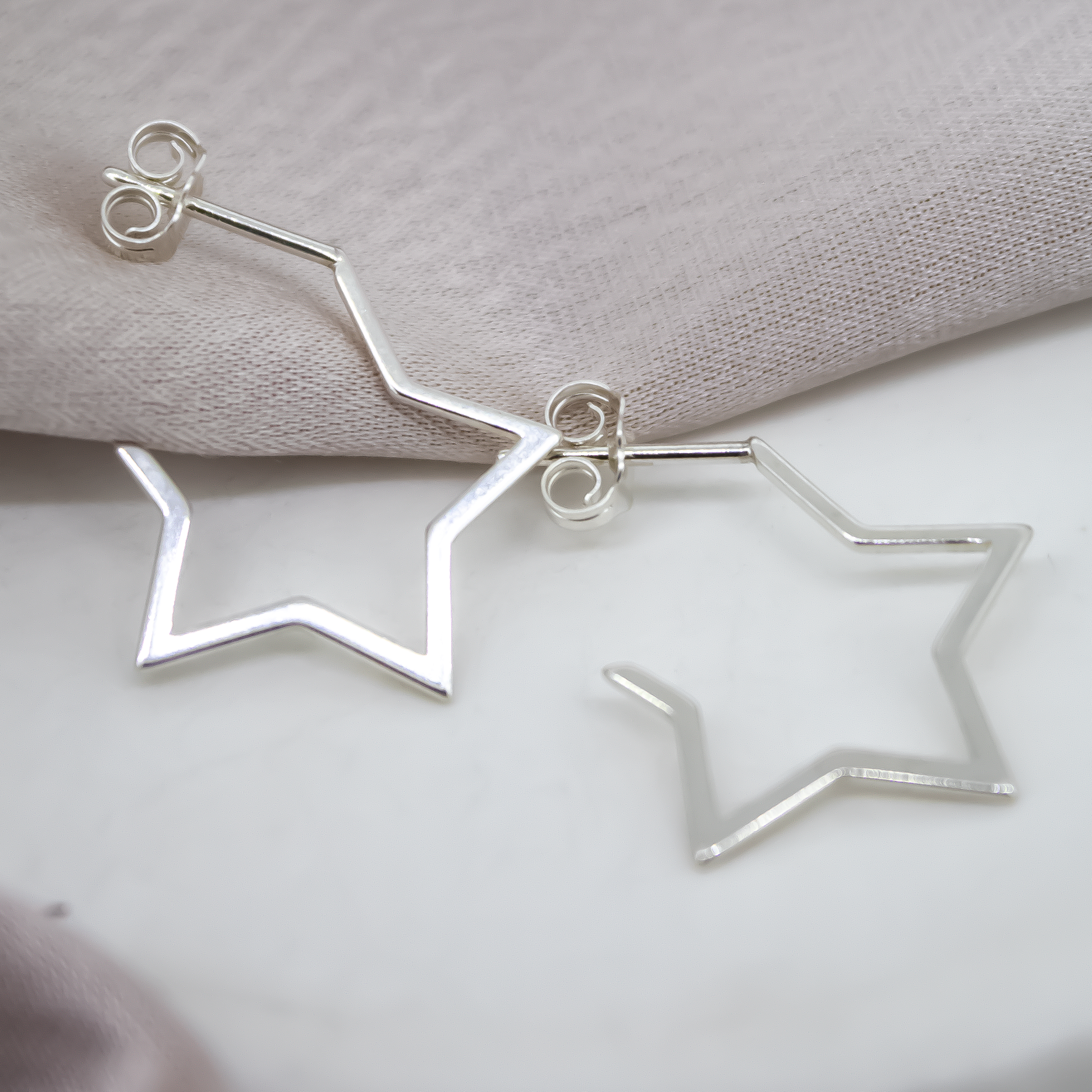 Sterling Silver Open Star Hoops