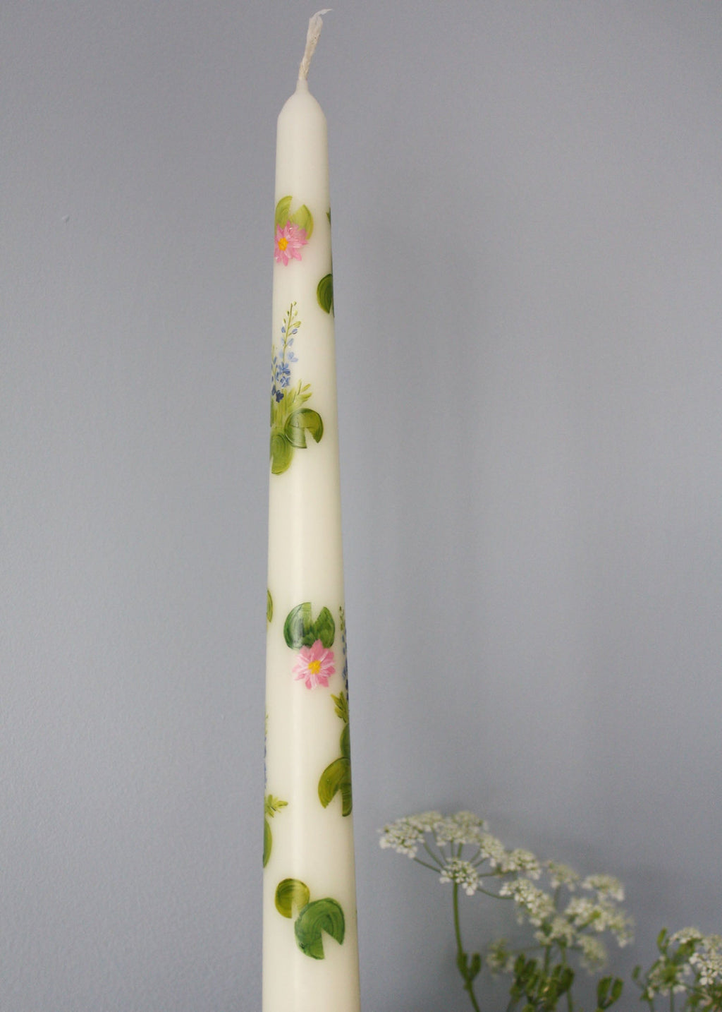 Birth Flower July Water Lily and Larkspur Hand Painted Candle