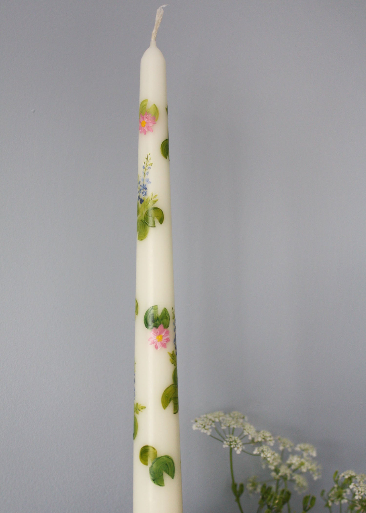 Birth Flower July Water Lily and Larkspur Hand Painted Candle