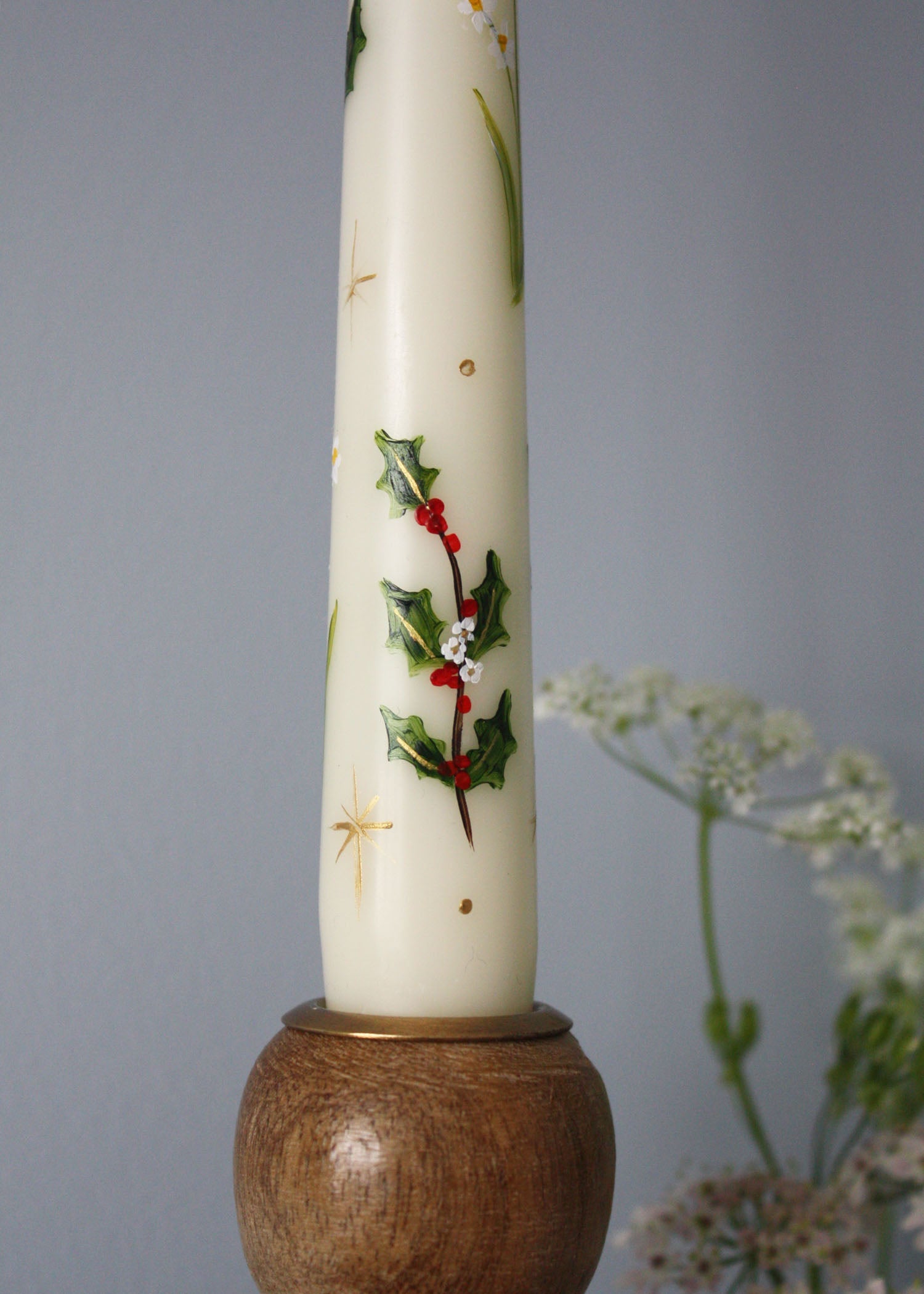 Birth Flower December Narcissus and Holly Hand Painted Candle