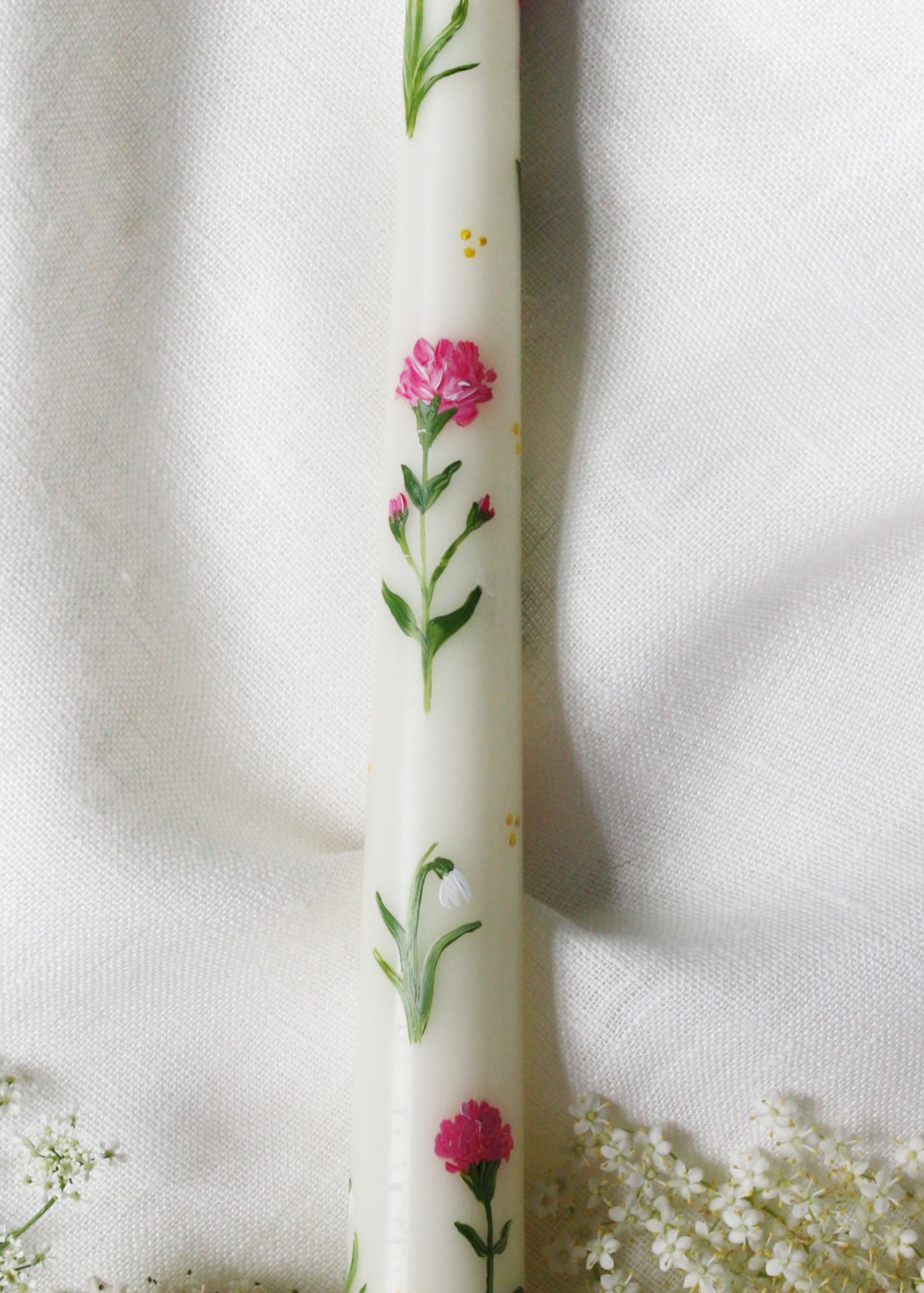 Birth Flower Candle Set 12 Month Collection Carnations and Snowdrops
