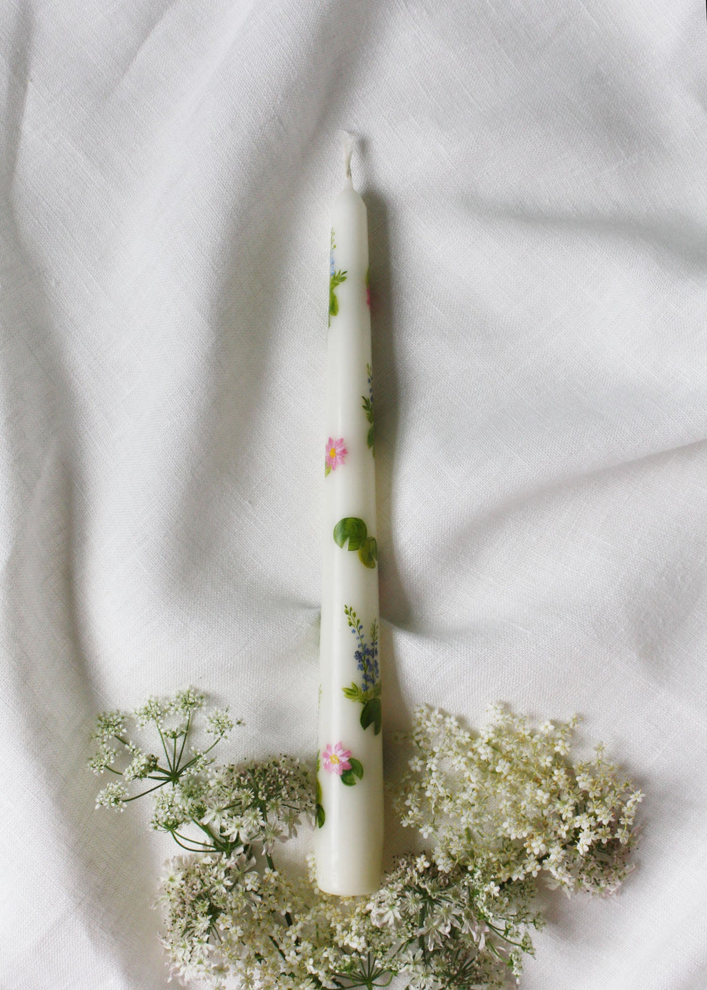 Birth Flower July Water Lily and Larkspur Hand Painted Candle