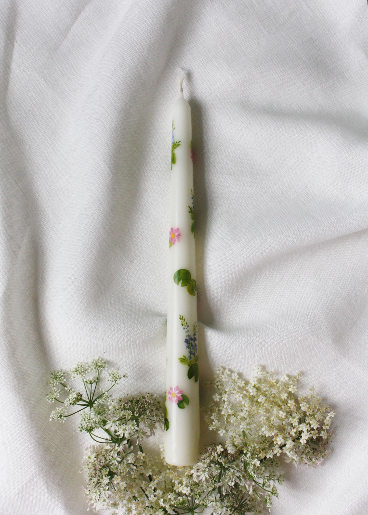 Birth Flower July Water Lily and Larkspur Hand Painted Candle