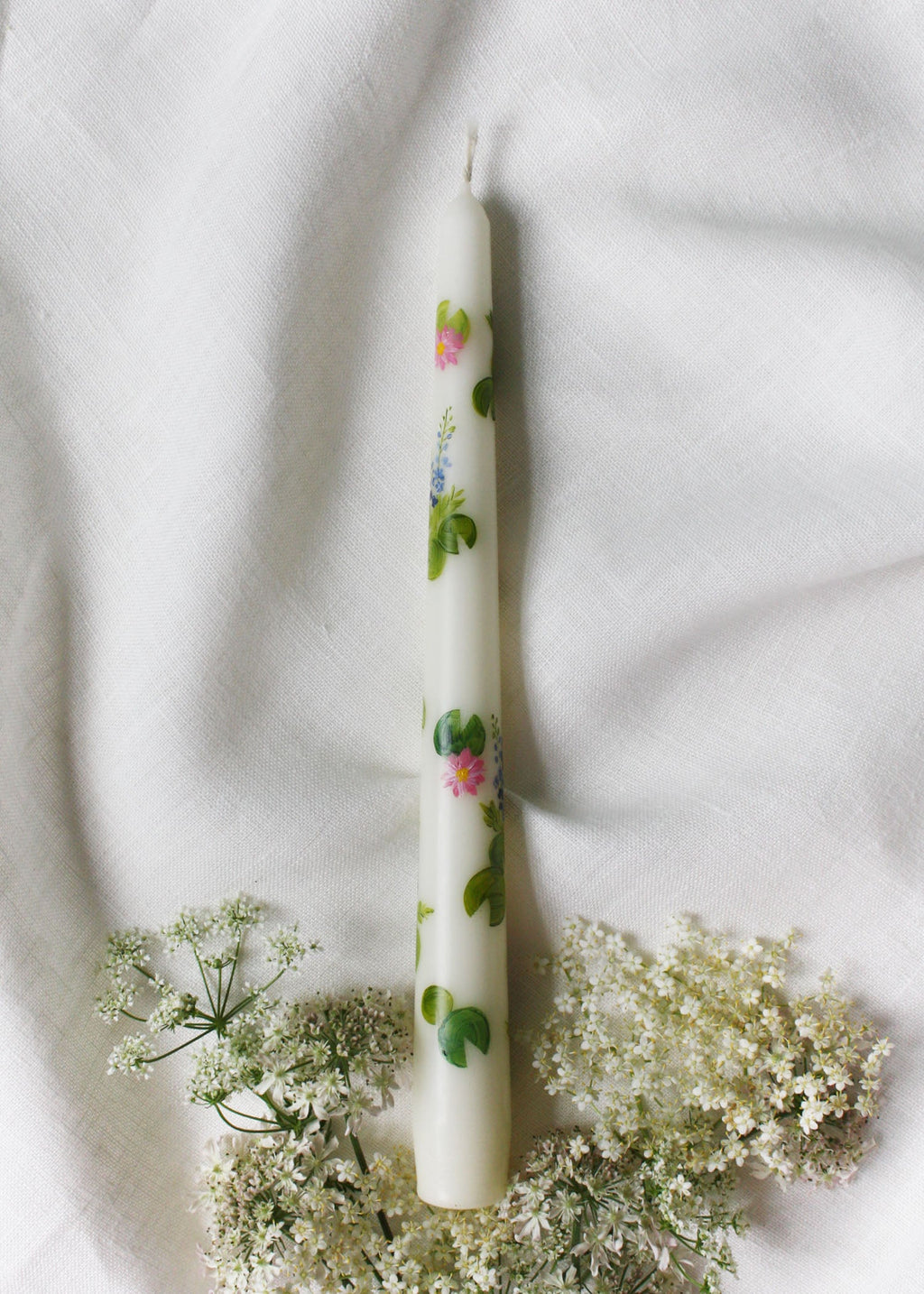 Birth Flower July Water Lily and Larkspur Hand Painted Candle