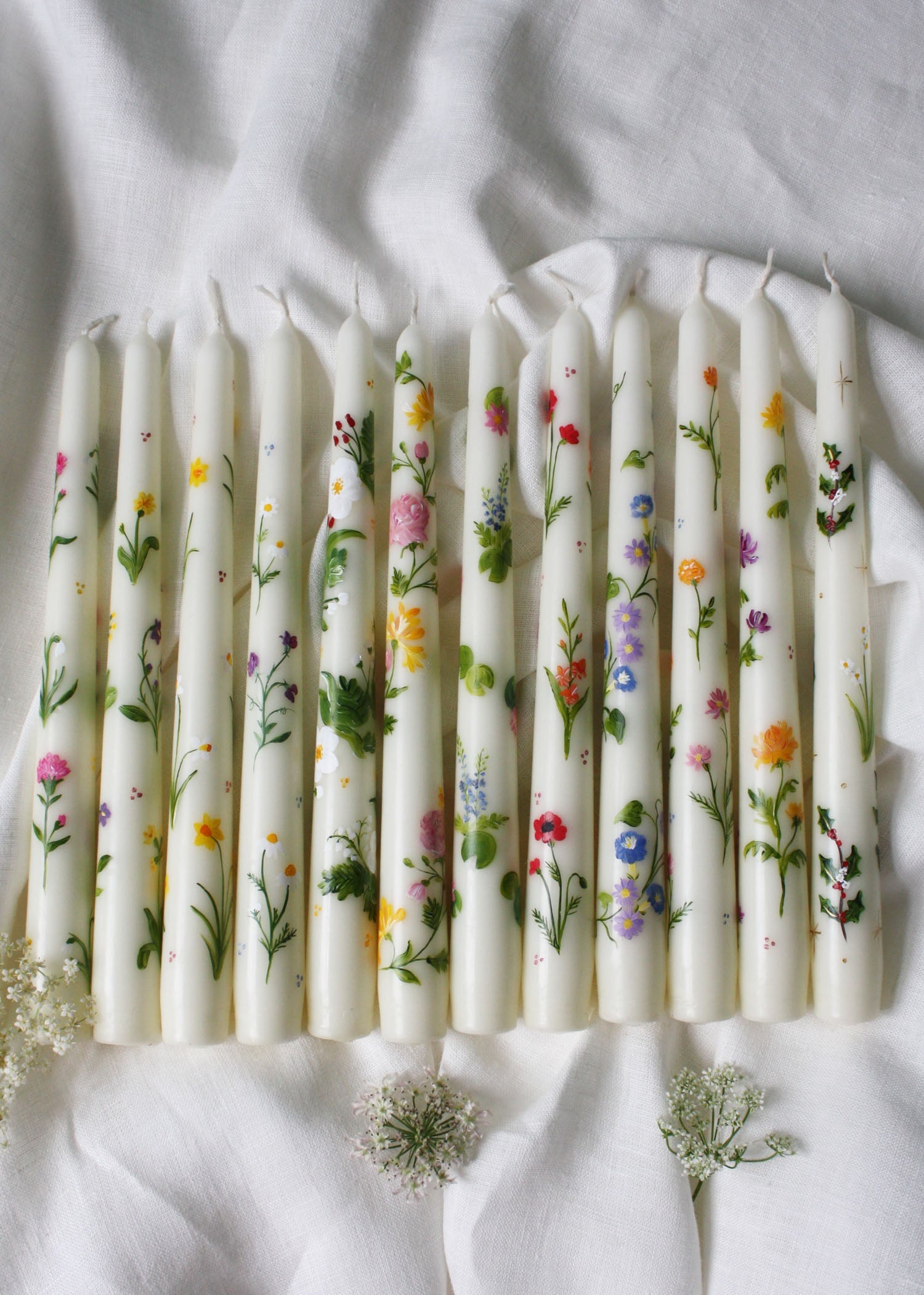 Birth Flower December Narcissus and Holly Hand Painted Candle