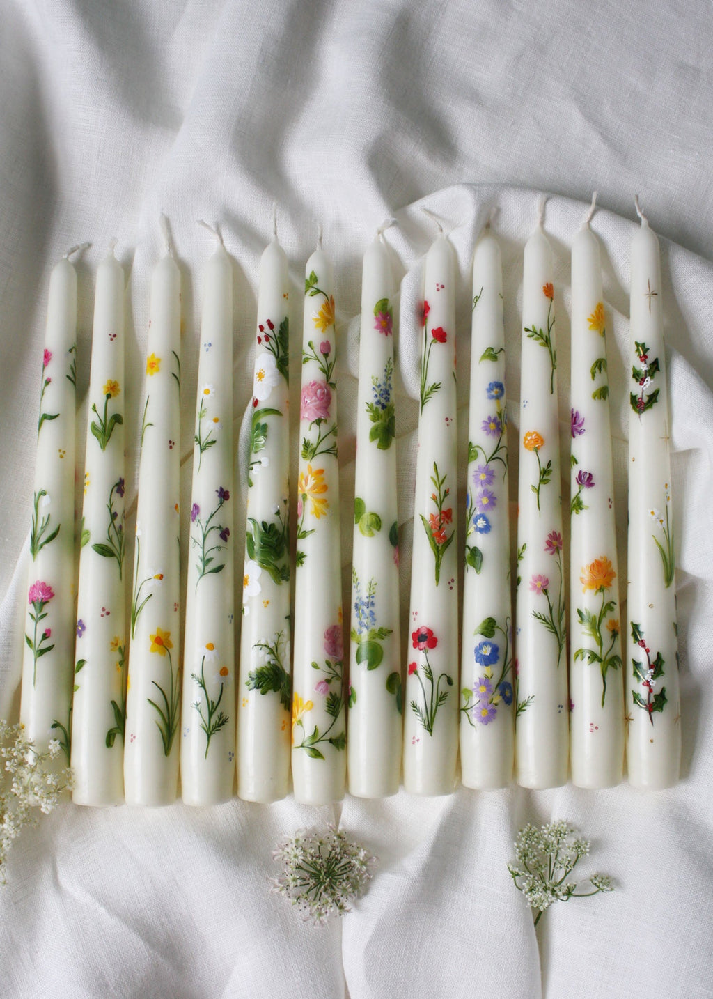 Birth Flower July Water Lily and Larkspur Hand Painted Candle