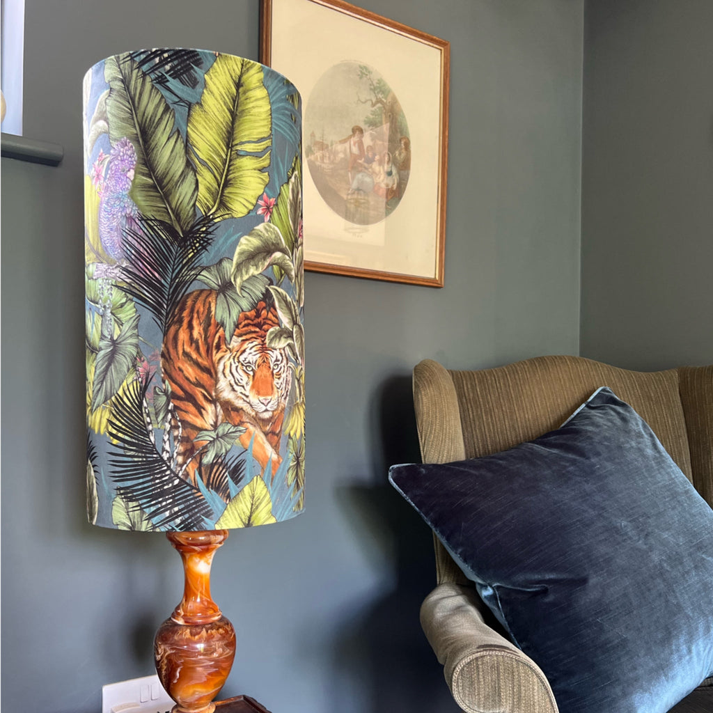 Bengal tiger Velvet cylinder lampshade, extra tall lampshade