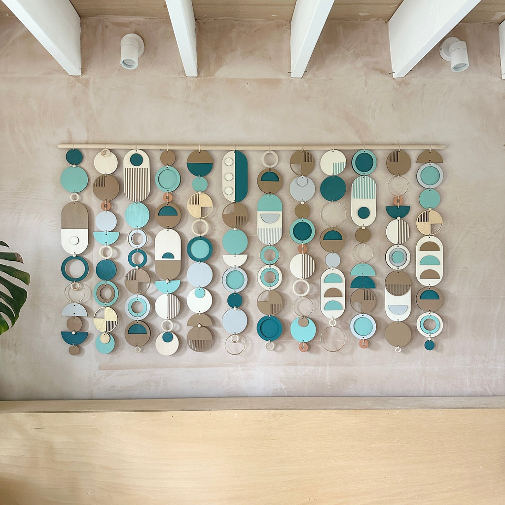 Blue Coastal Geometric Wall Art Tapestry