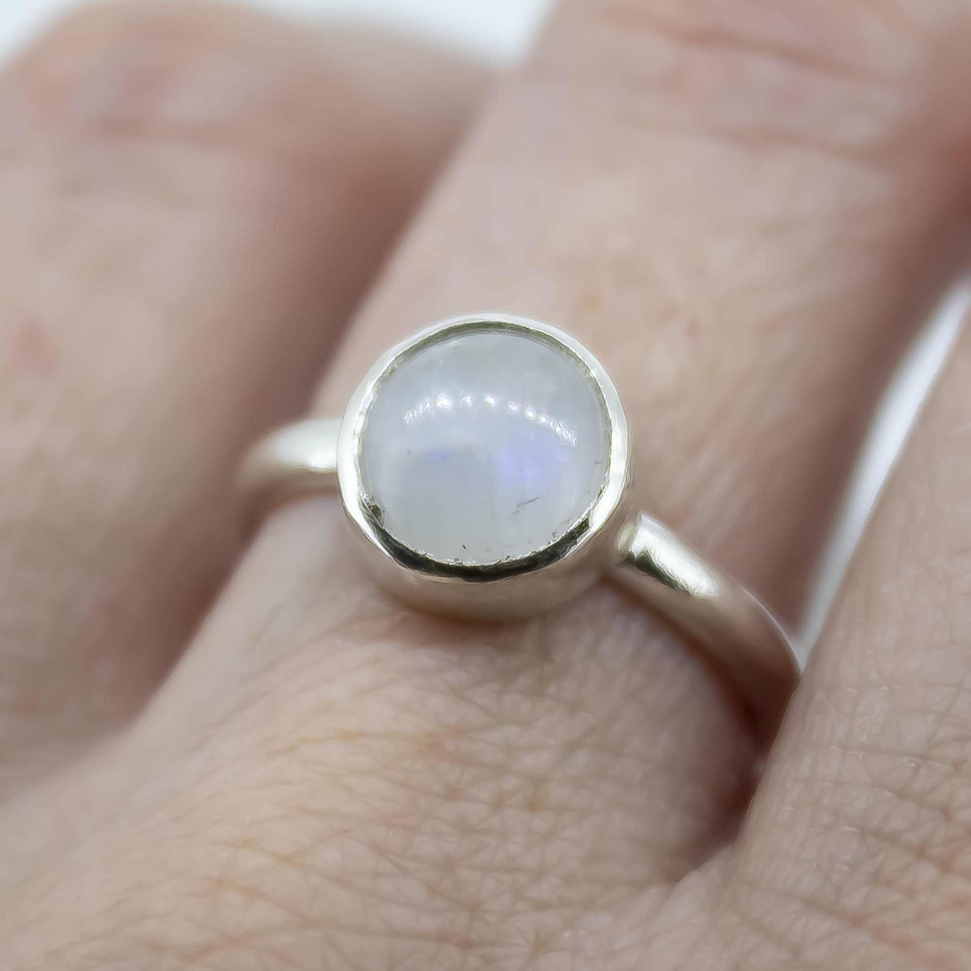 Rainbow Moonstone Ring in Sterling Silver