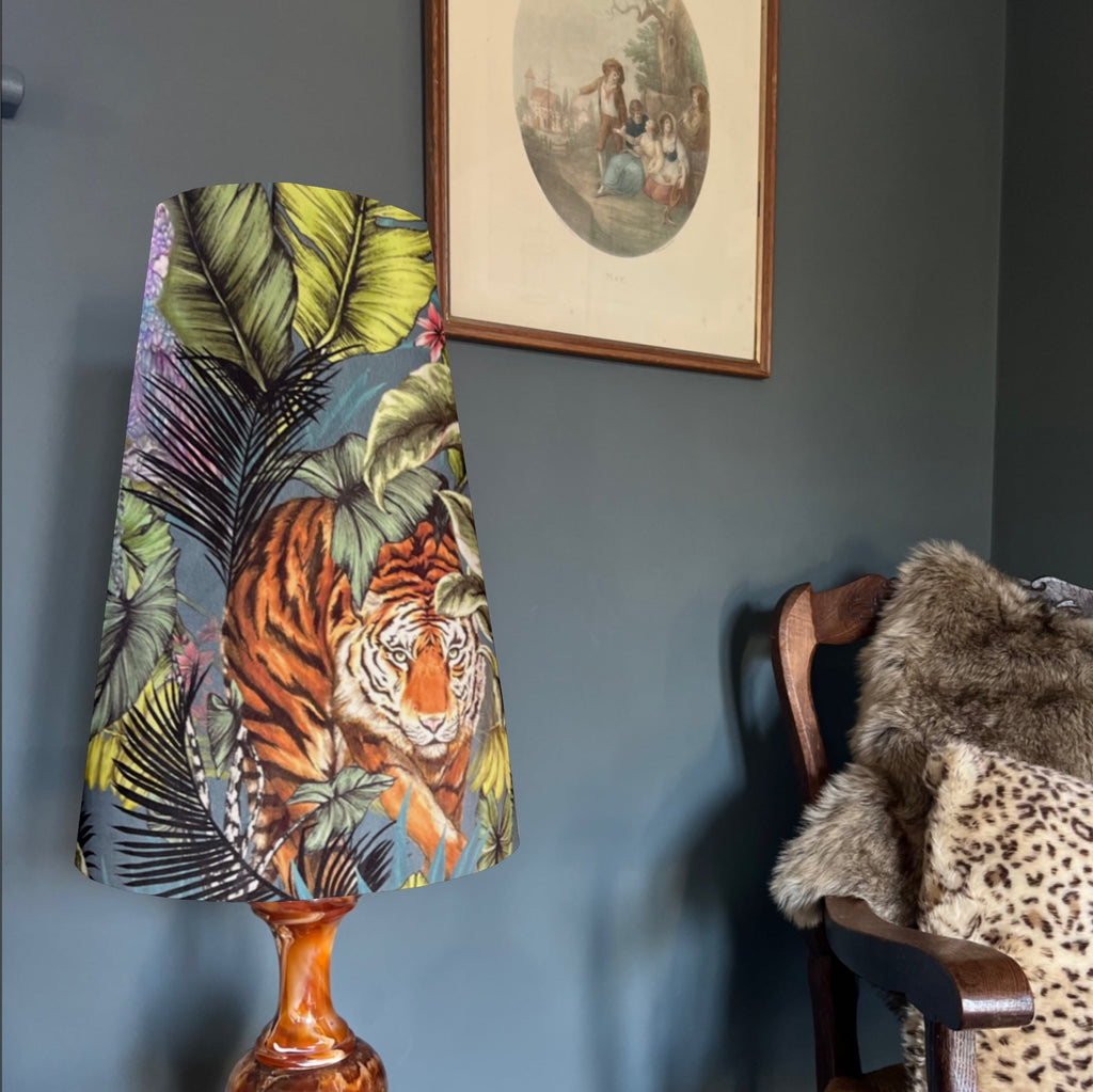 Bengal tiger Velvet cone lampshade, extra tall lampshade