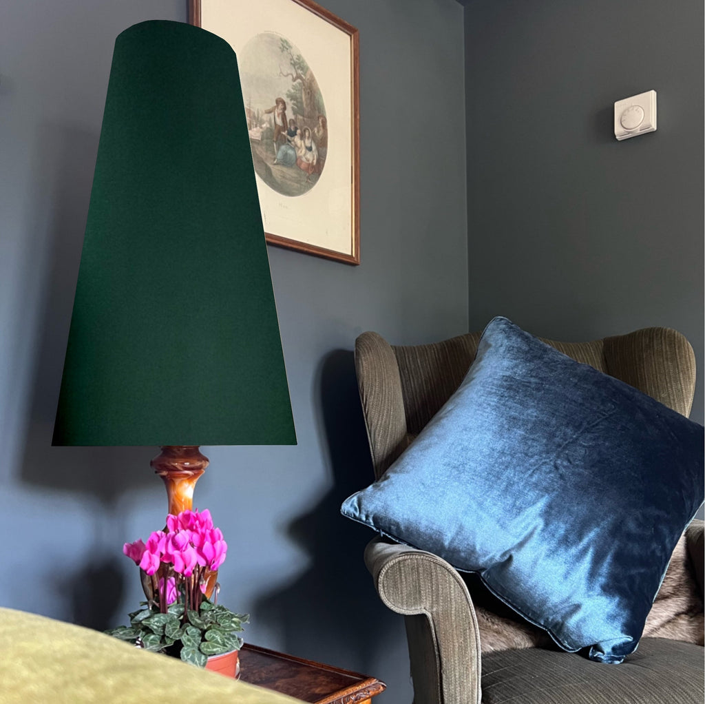 Green Velvet cone lampshade, extra tall lampshade