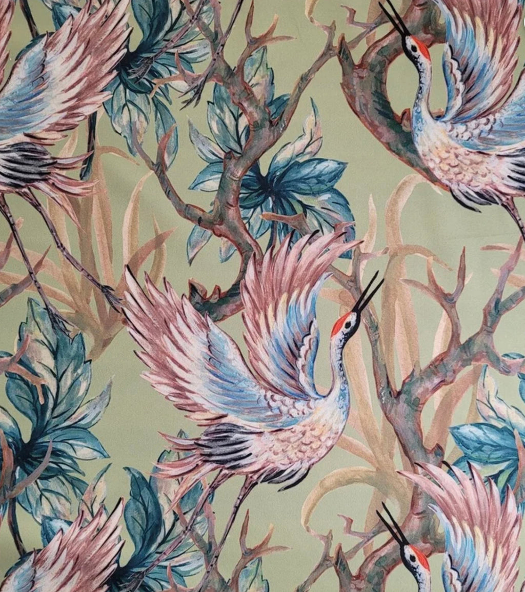 Crane birds velvet cylinder lampshade, extra tall lampshade