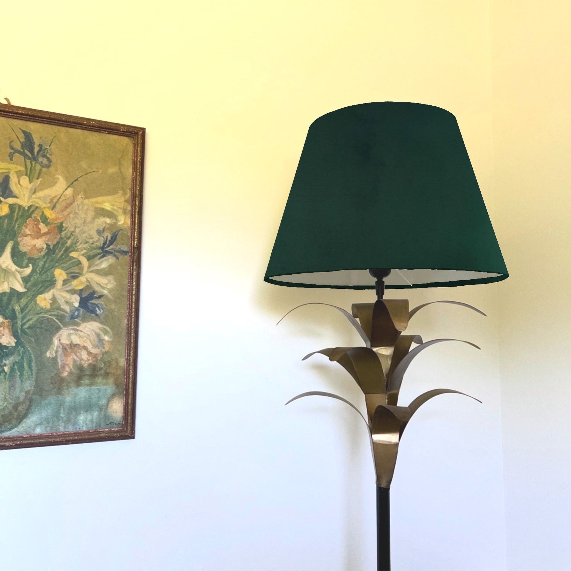 Green velvet coolie lampshade/ ceiling shade, empire lampshade