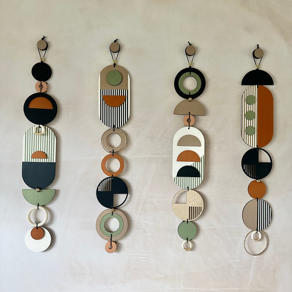 Modern Geometric Wall Hanging in Burnt Orange and Olive