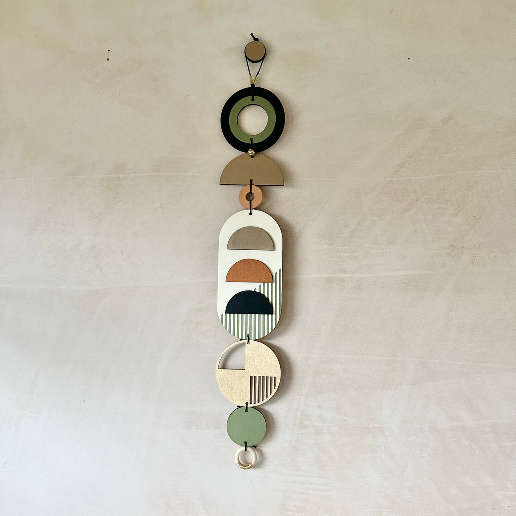 Modern Geometric Wall Hanging in Burnt Orange and Olive