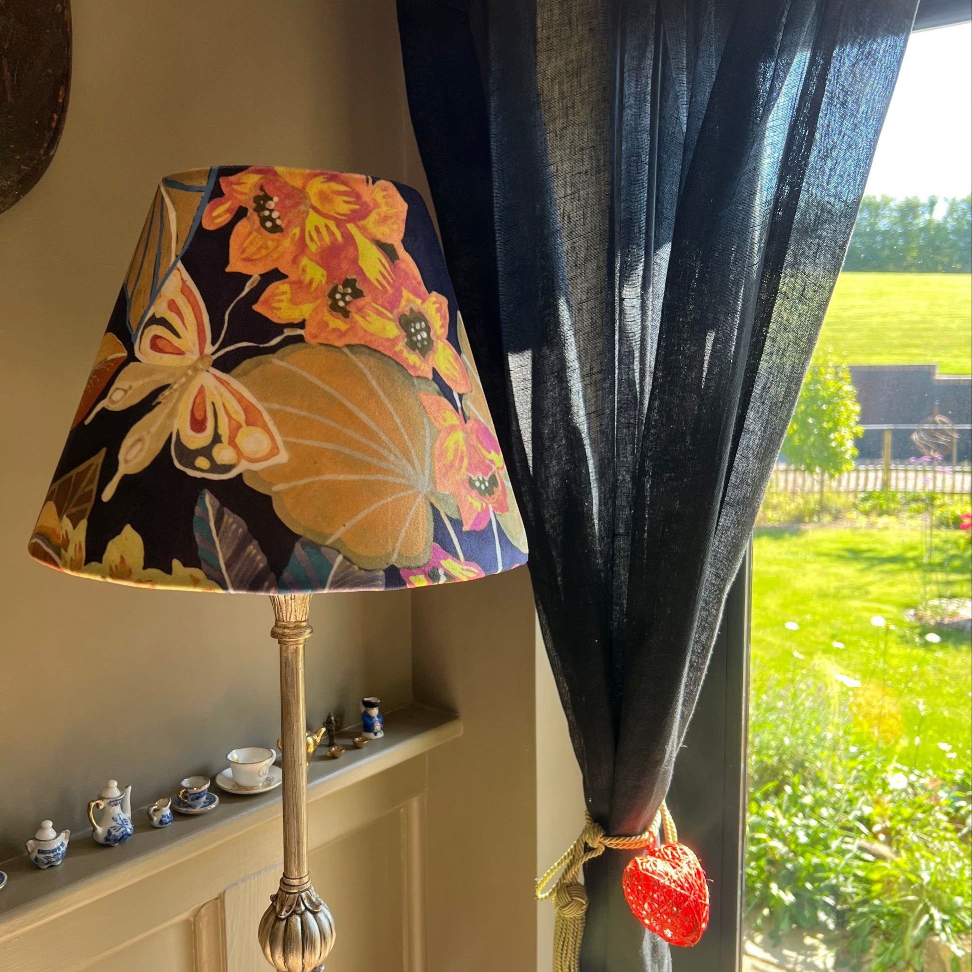 Floral midnight velvet coolie lampshade/ ceiling light shade, empire lampshade