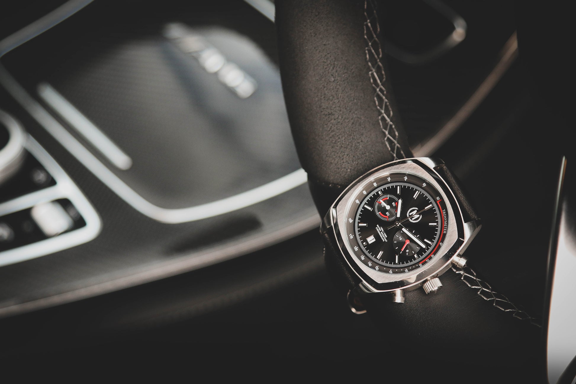 Black Leather Rally Watch Strap 22mm