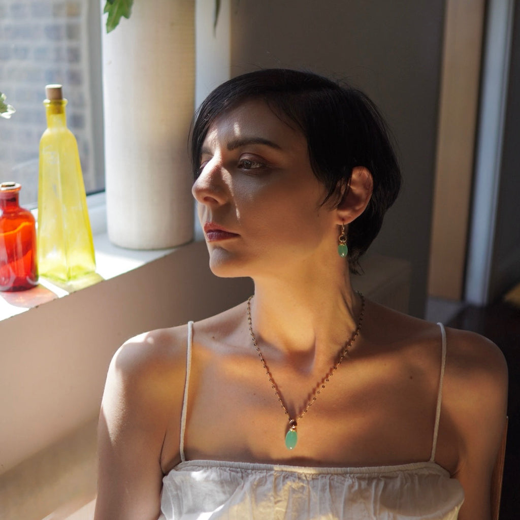 Persephone Double Gemstone Earrings Pariba Onyx and Smoky Quartz