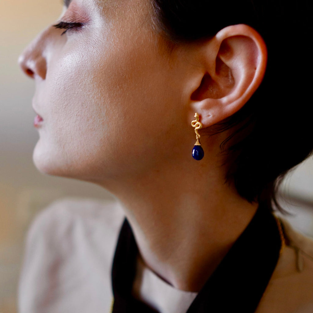 Medusa Small Gemstone Drop Earrings in Lapis