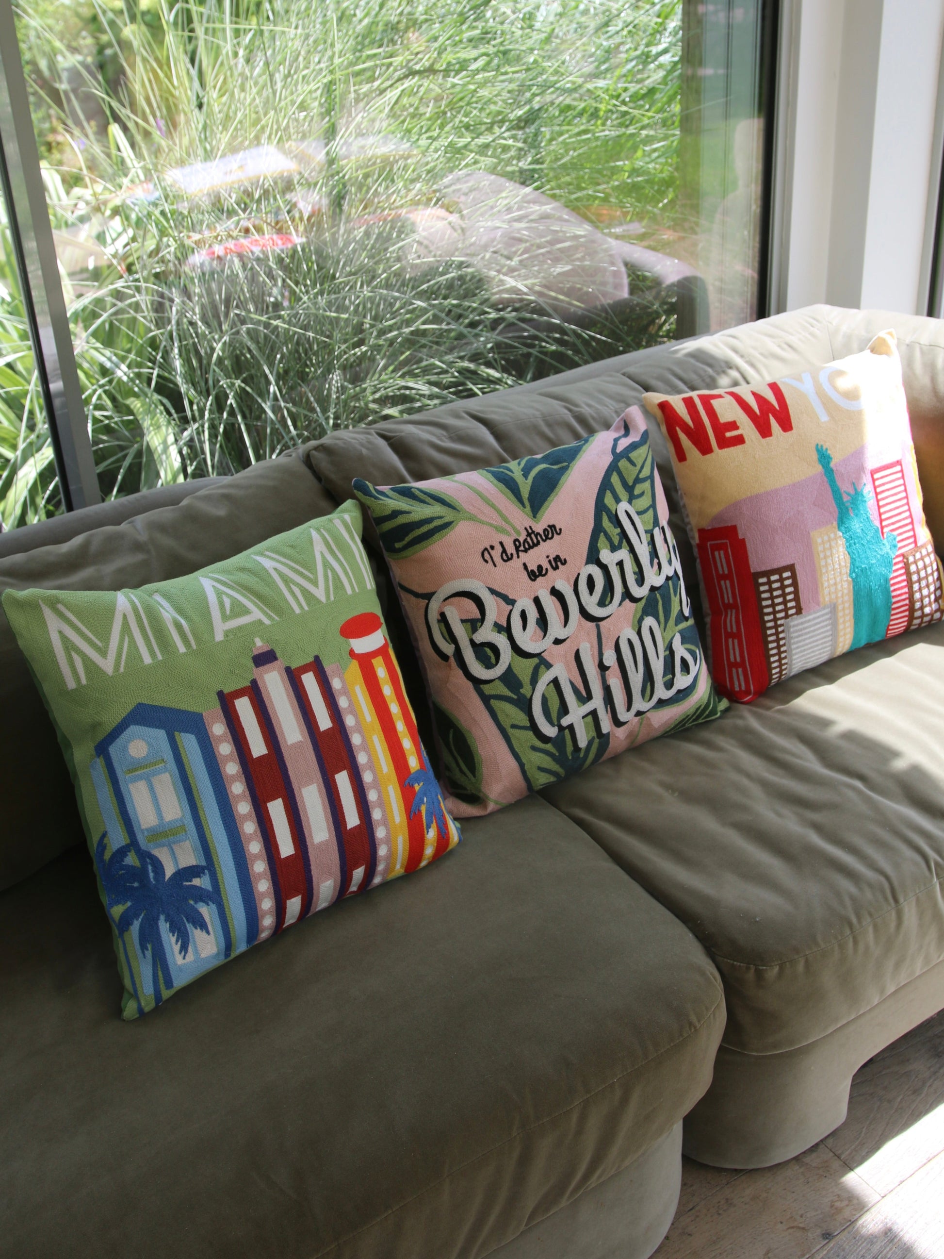 Miami Needlepoint Cushion in Emerald Green