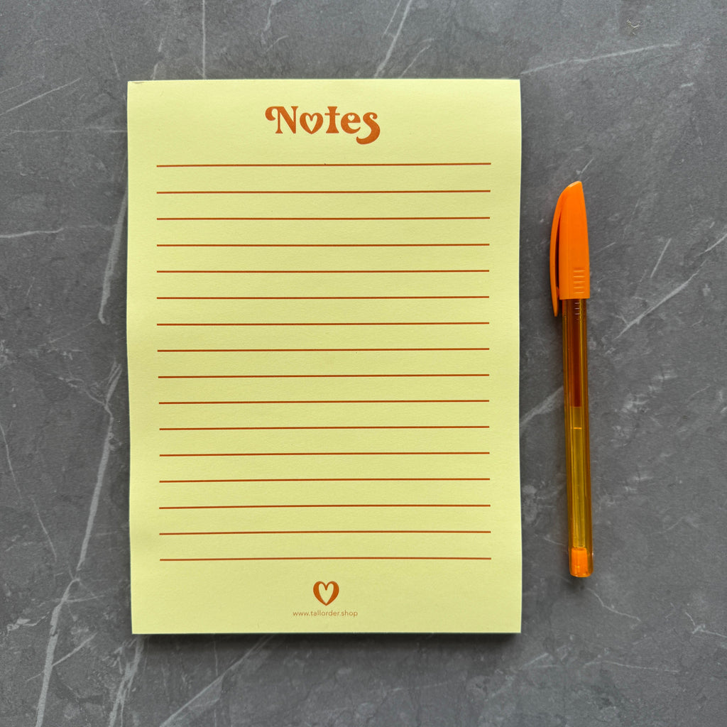 Bright Yellow A5 Notepad with Heart Details