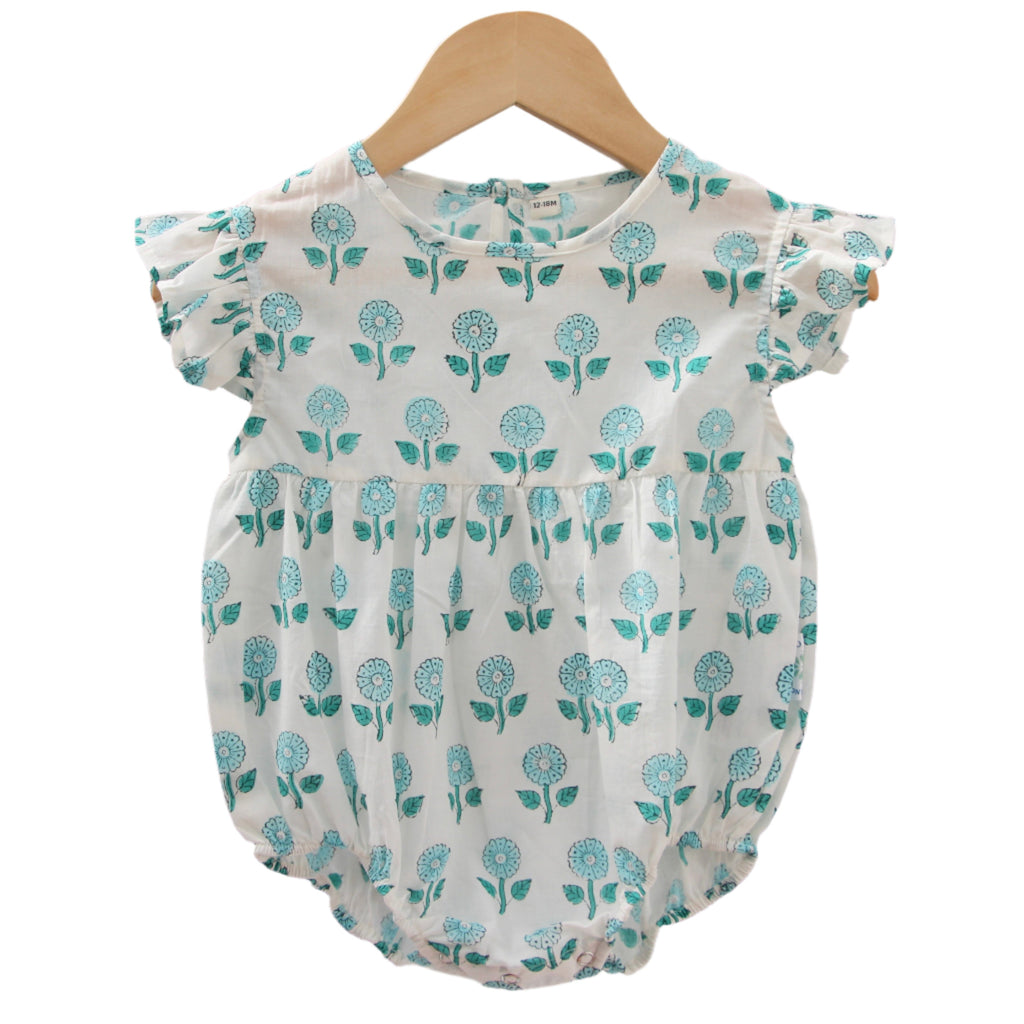 Sea Blue Floral Frilly Bodysuit