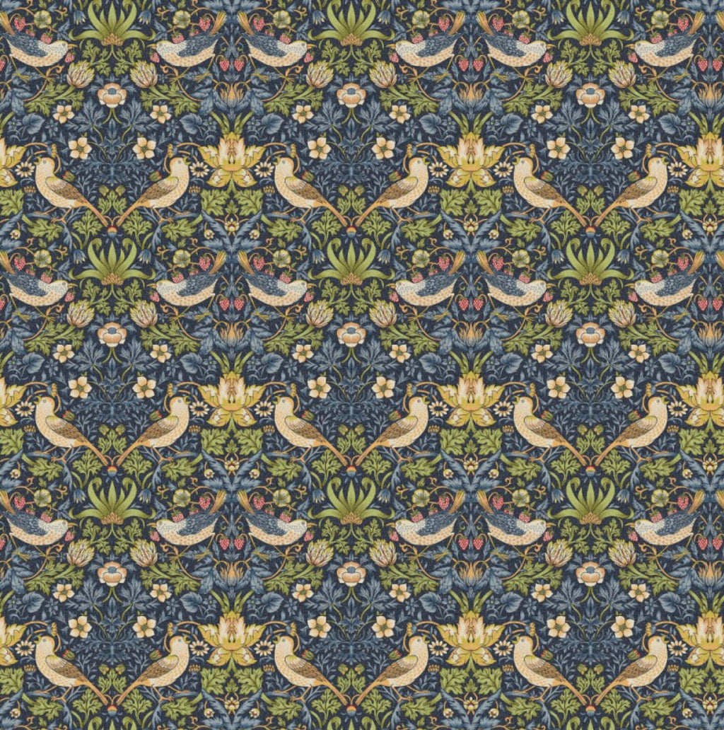 Green velvet drum lampshade, double sided lampshade, with navy strawberry thief cotton interior