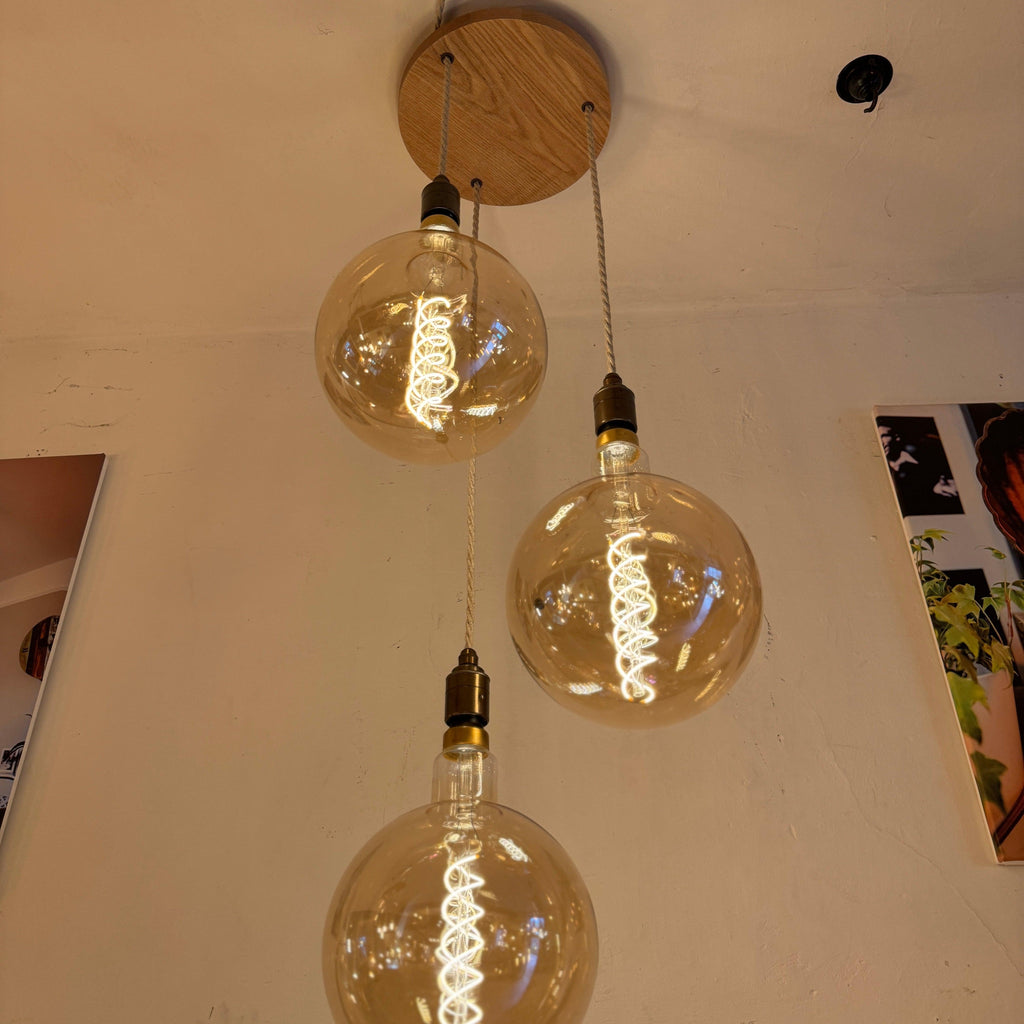 Triple Pendant Light with Oak Disc Canopy