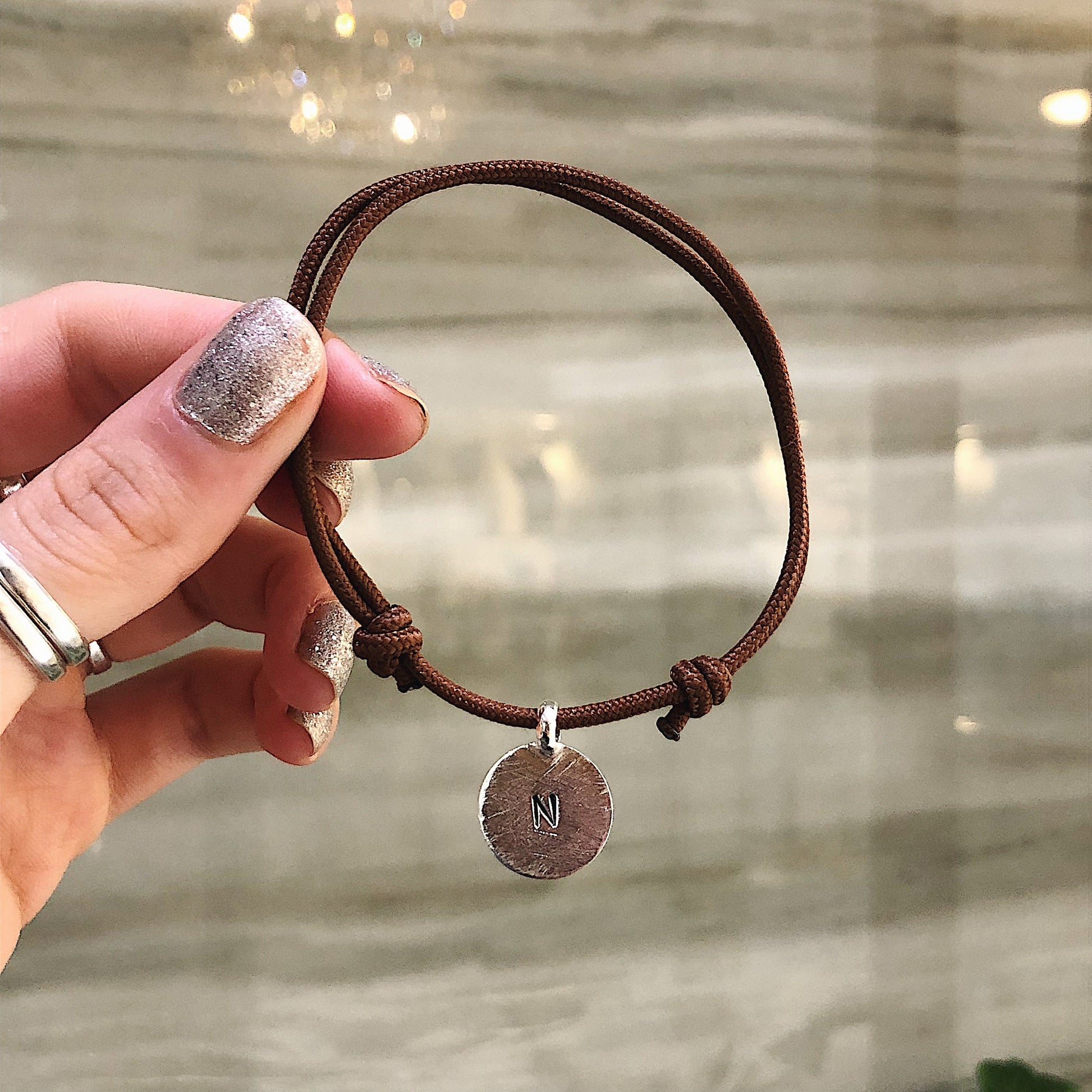 Personalised New Moon Rope Bracelet in Sterling Silver