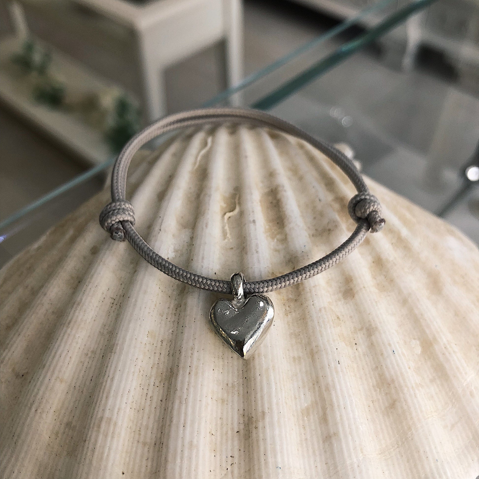 Sweet Heart Charm Rope Bracelet in Recycled Sterling Silver