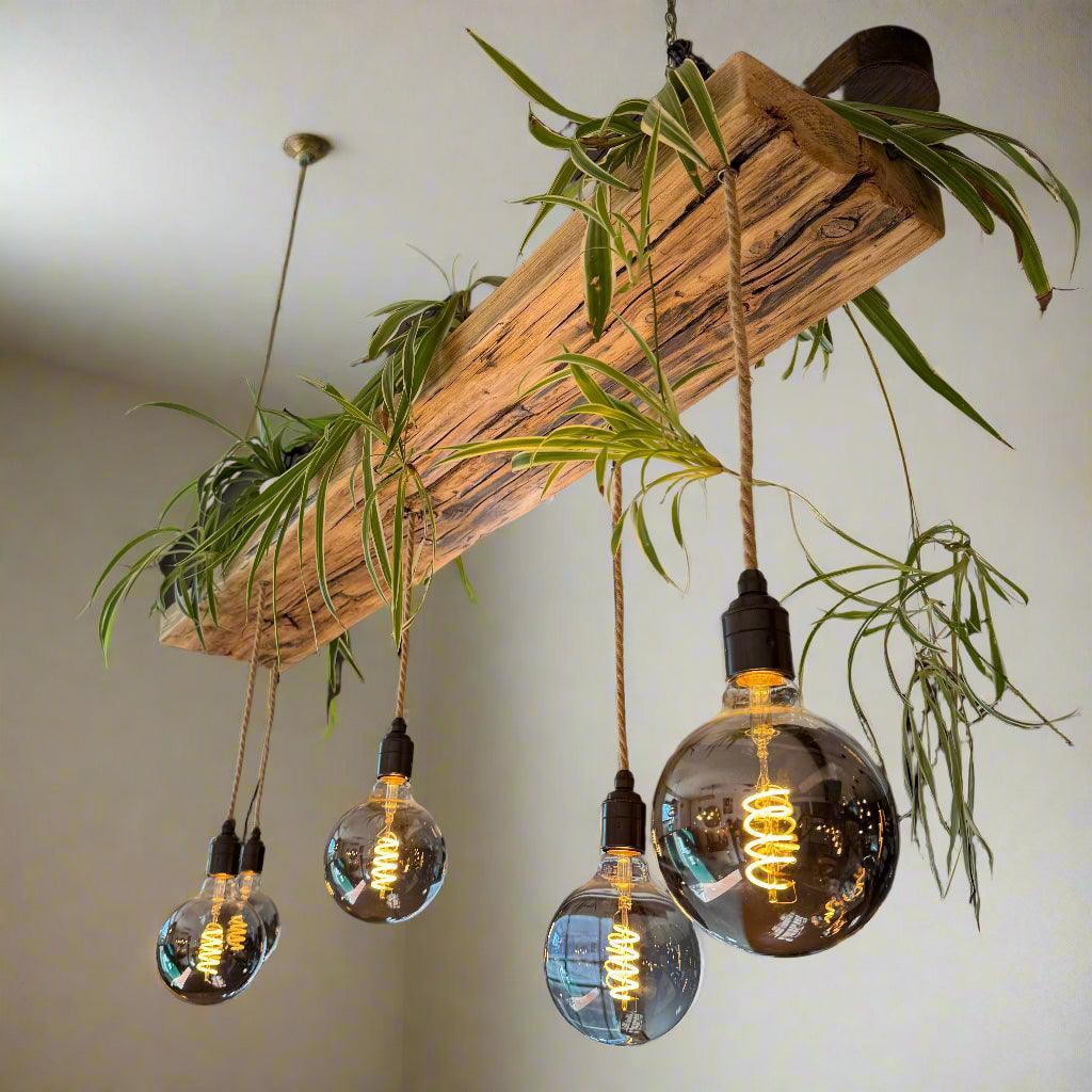 Wooden Beam Chandelier Water Resistant for Live Plant Display