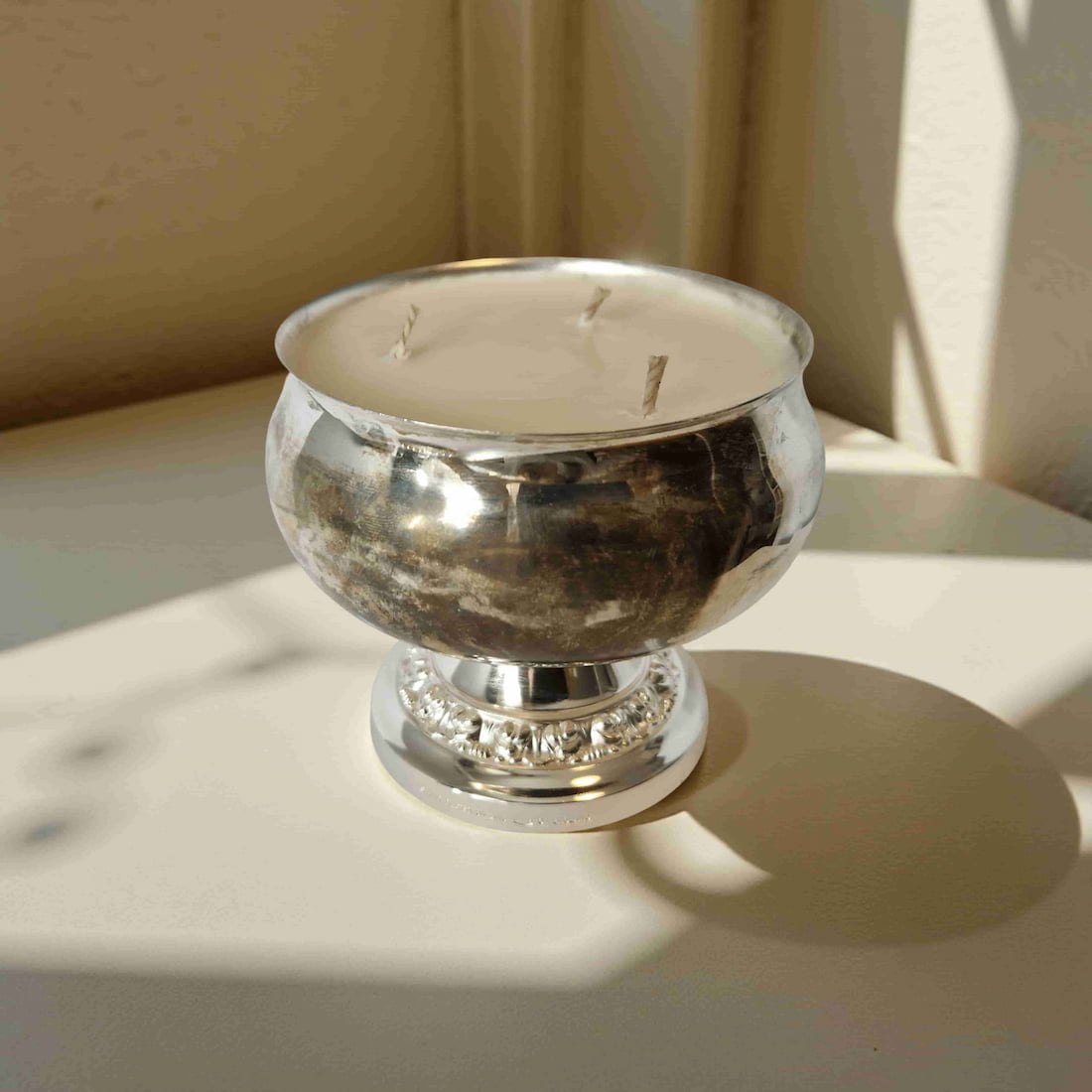 Vintage Silver Rose Bowl Candle